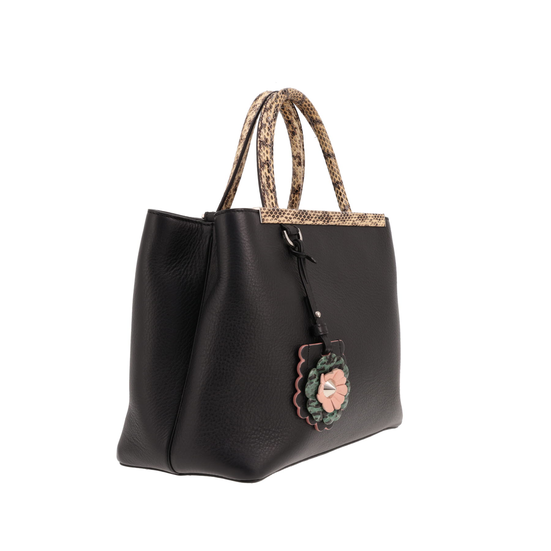 Bolso de mano Fendi «2 Jours» de piel negra y pitón beige