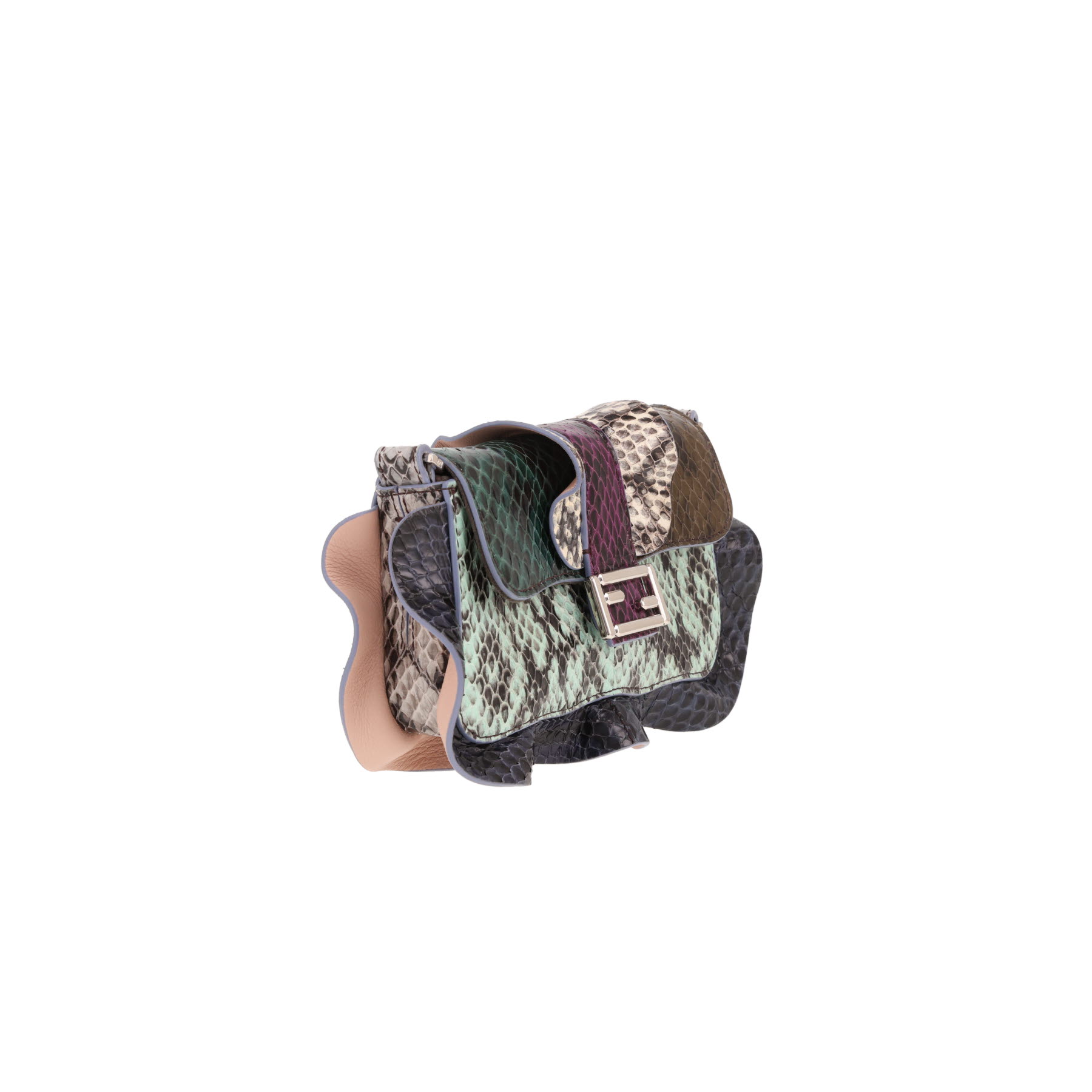 Borsa a tracolla Fendi  Mini Baguette in pelle di serpente d'acqua multicolore verde, blu e rosa