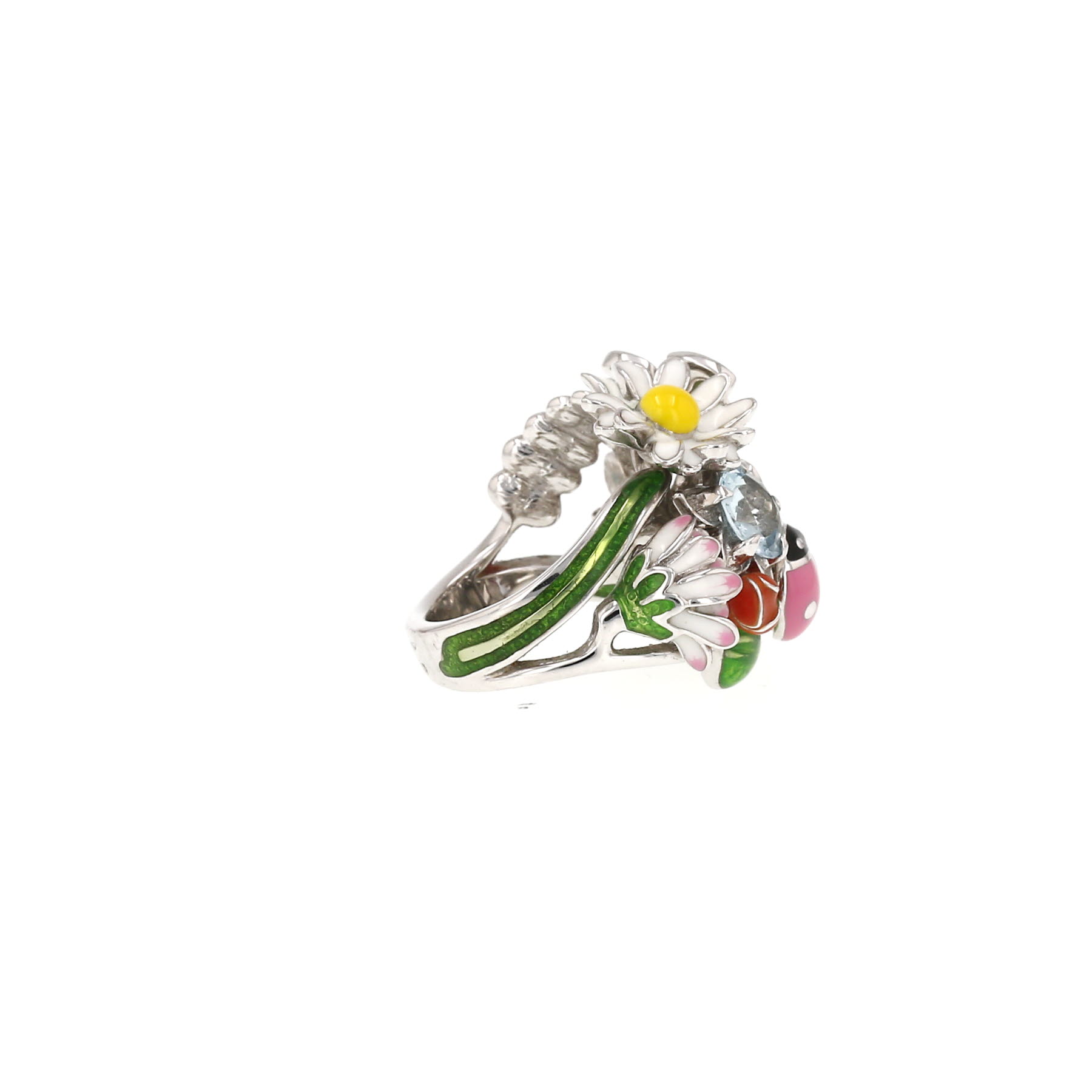 Bague Dior Diorette moyen modèle en or blanc, émail et aigue-marine en améthyste