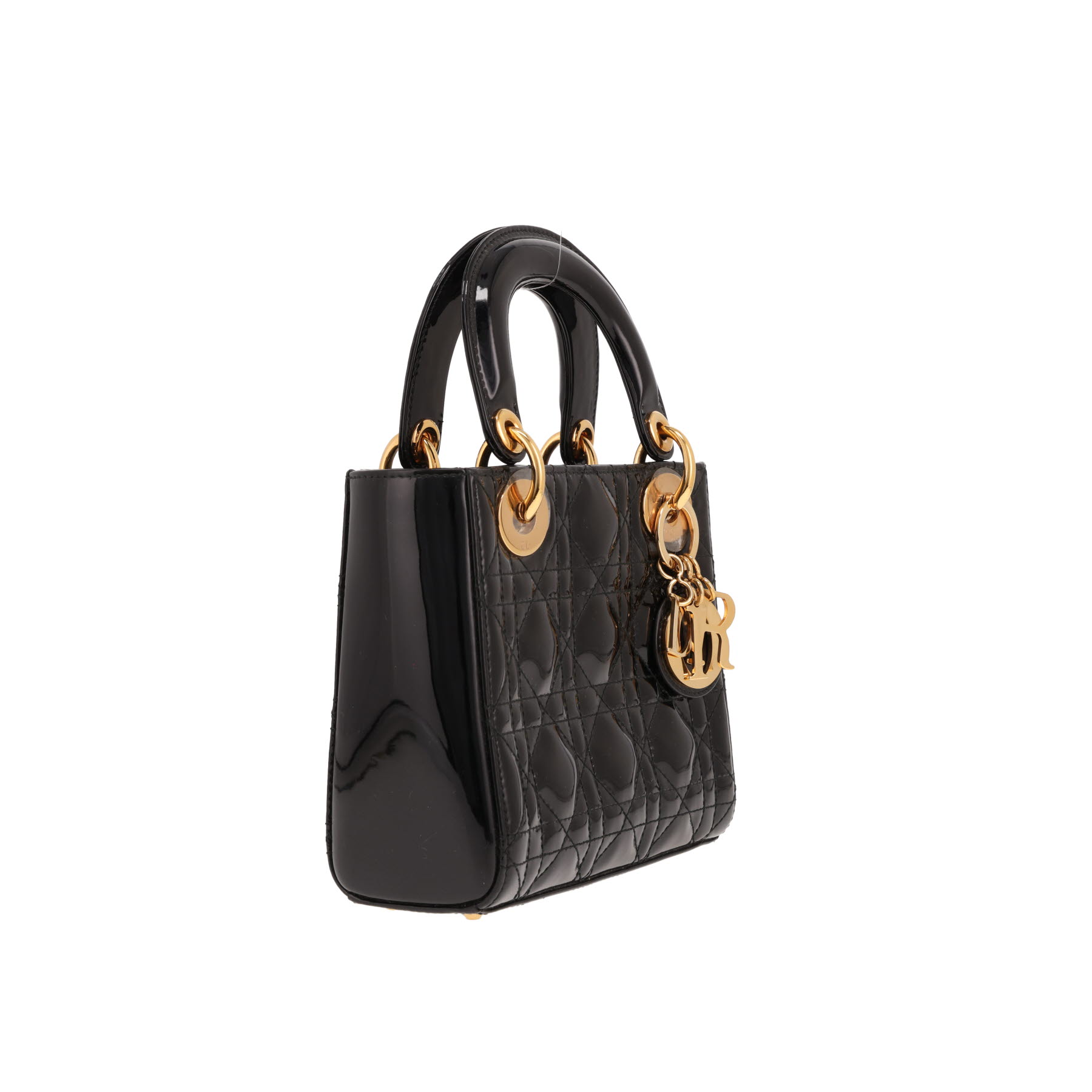 Sac à main Dior  Lady Dior mini  en cuir verni noir