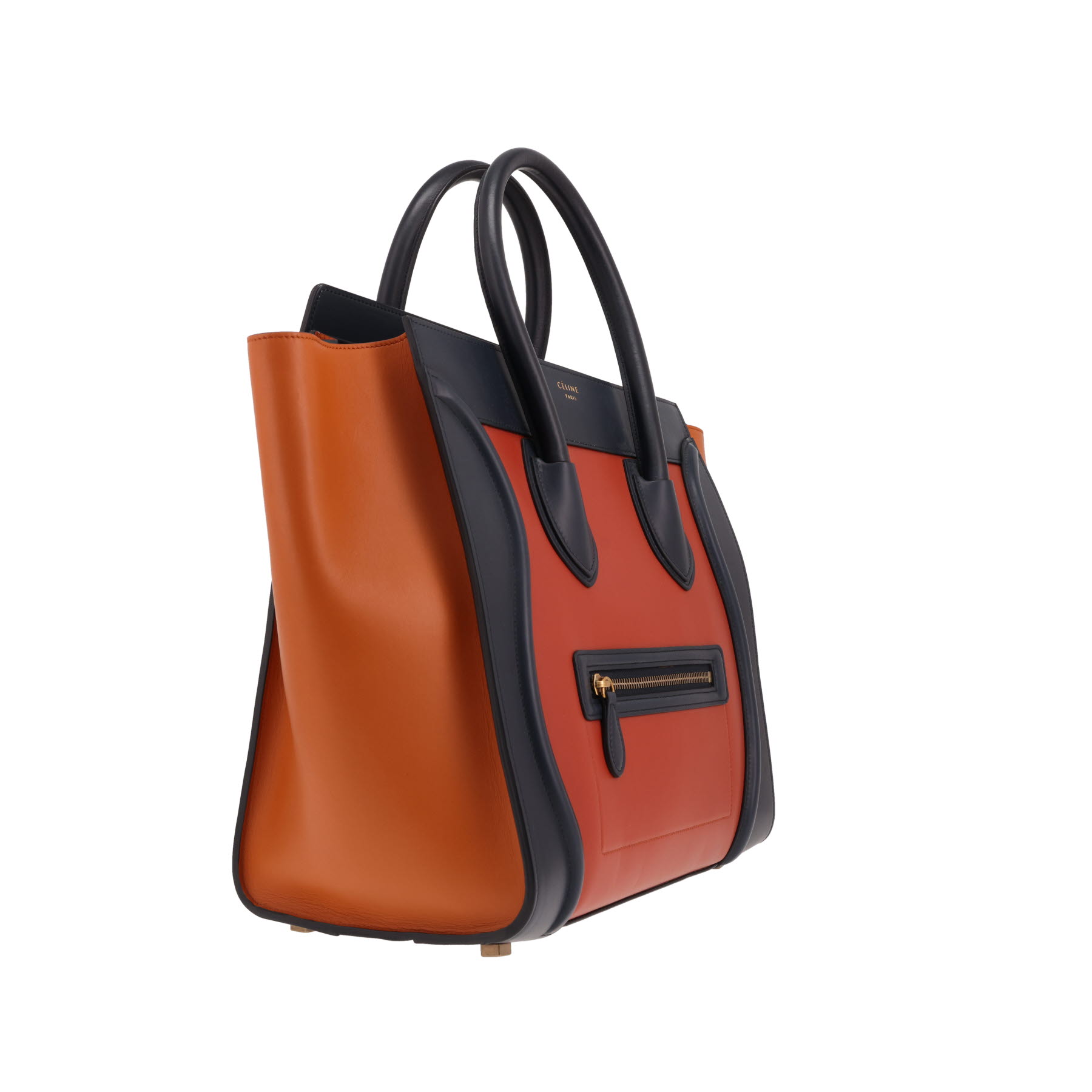 Bolso de mano Celine «Luggage» de piel en tonos naranja rojizo y azul