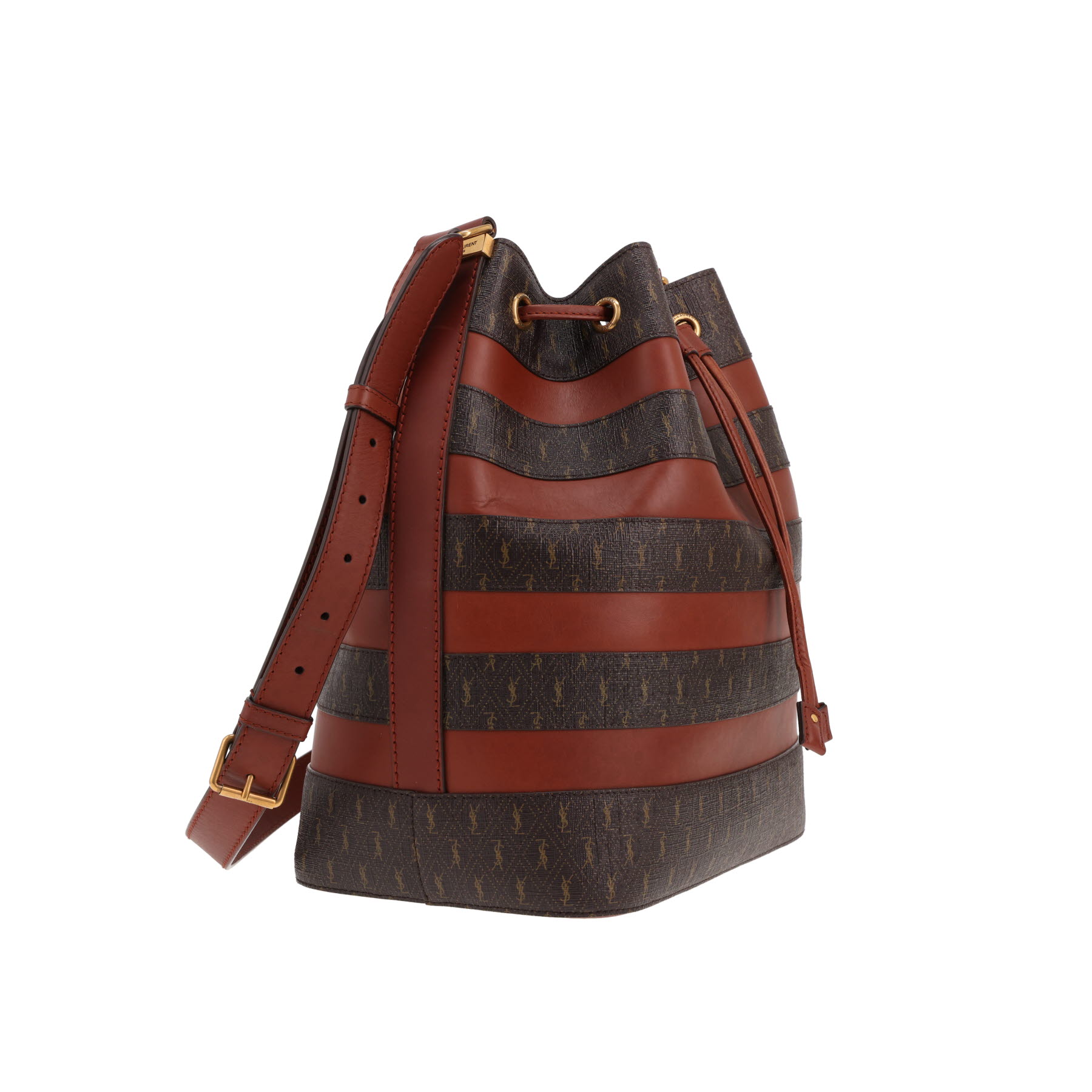 Saint Laurent handbag in brown logo-printed canvas and brown leather