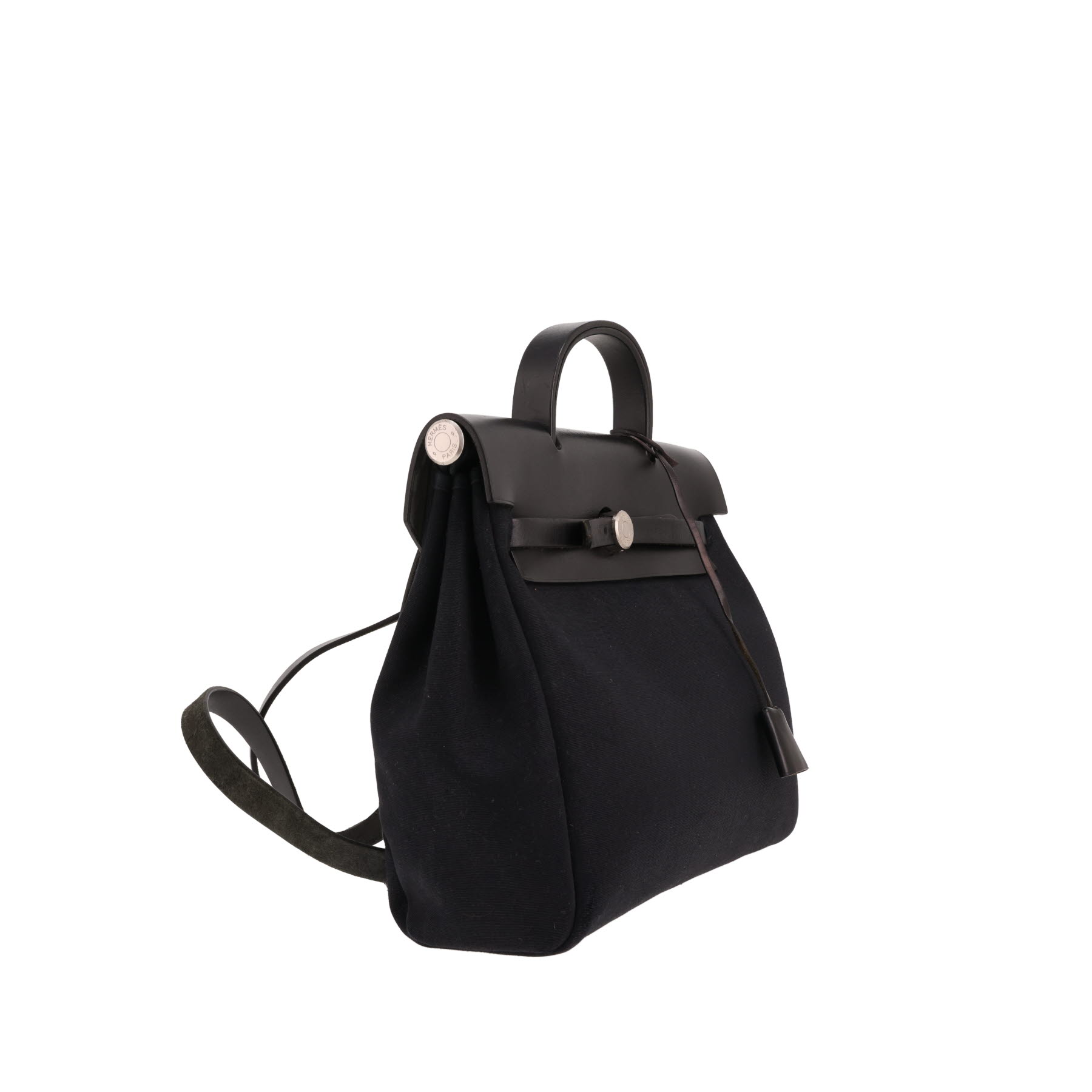 Sac à dos Hermès  Herbag - Backpack en toile noire et cuir noir