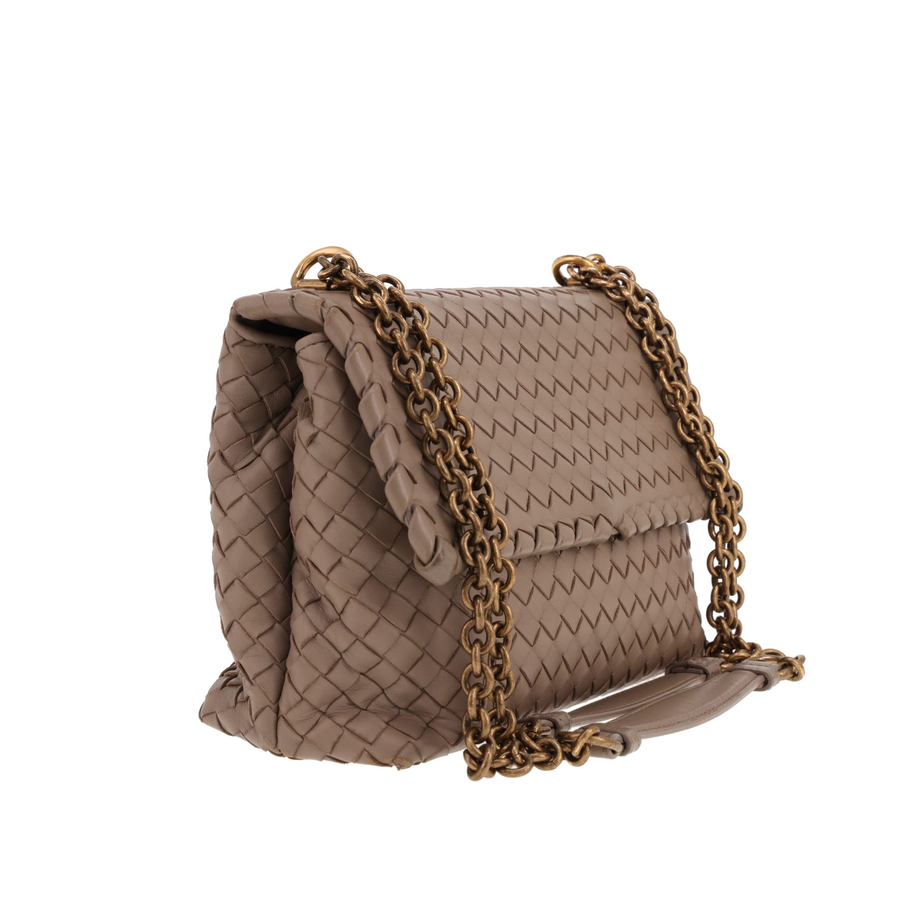 Sac à main Bottega Veneta  Olimpia en cuir intrecciato taupe