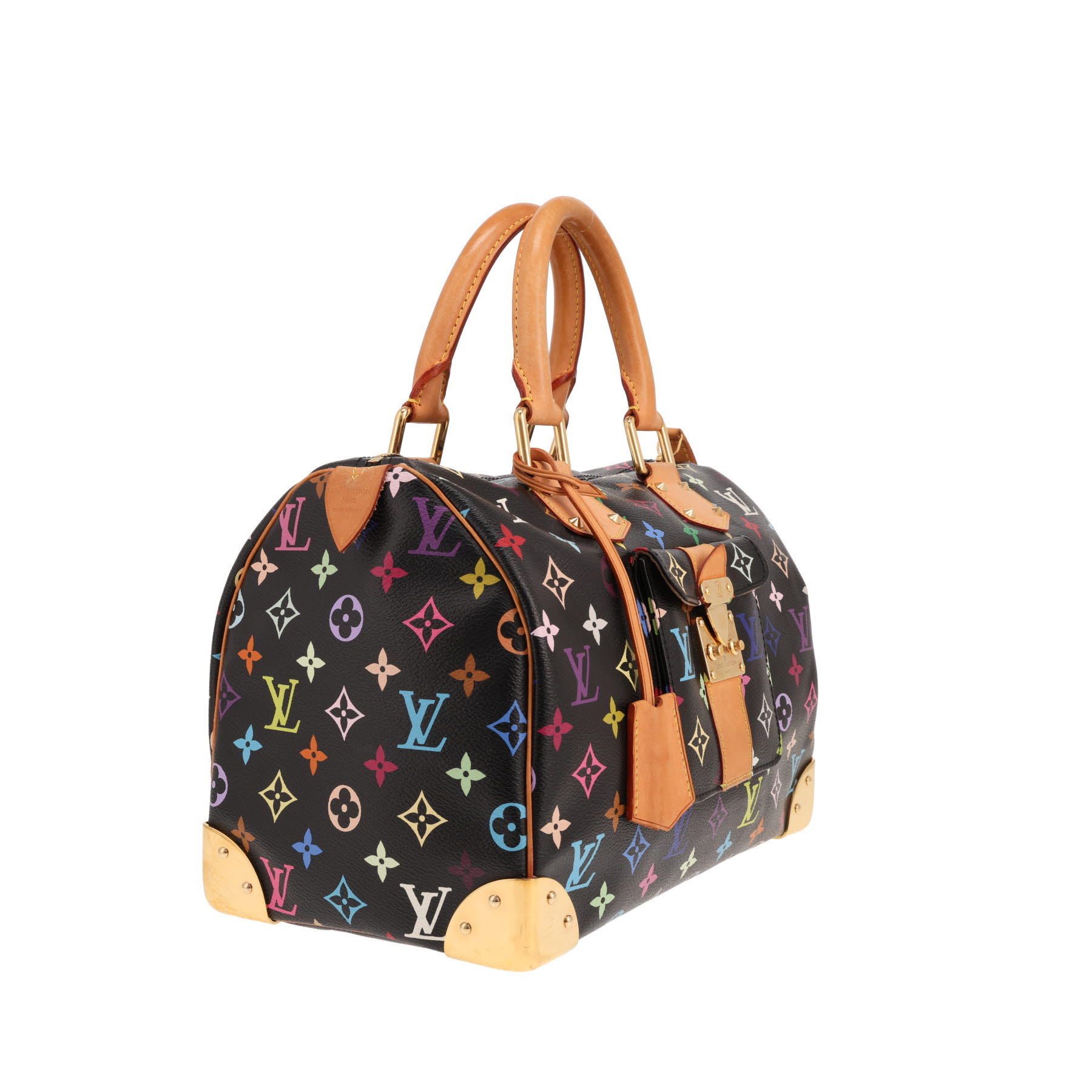 Sac à main Louis Vuitton  Speedy Editions Limitées en toile monogram multicolore et noire et cuir naturel