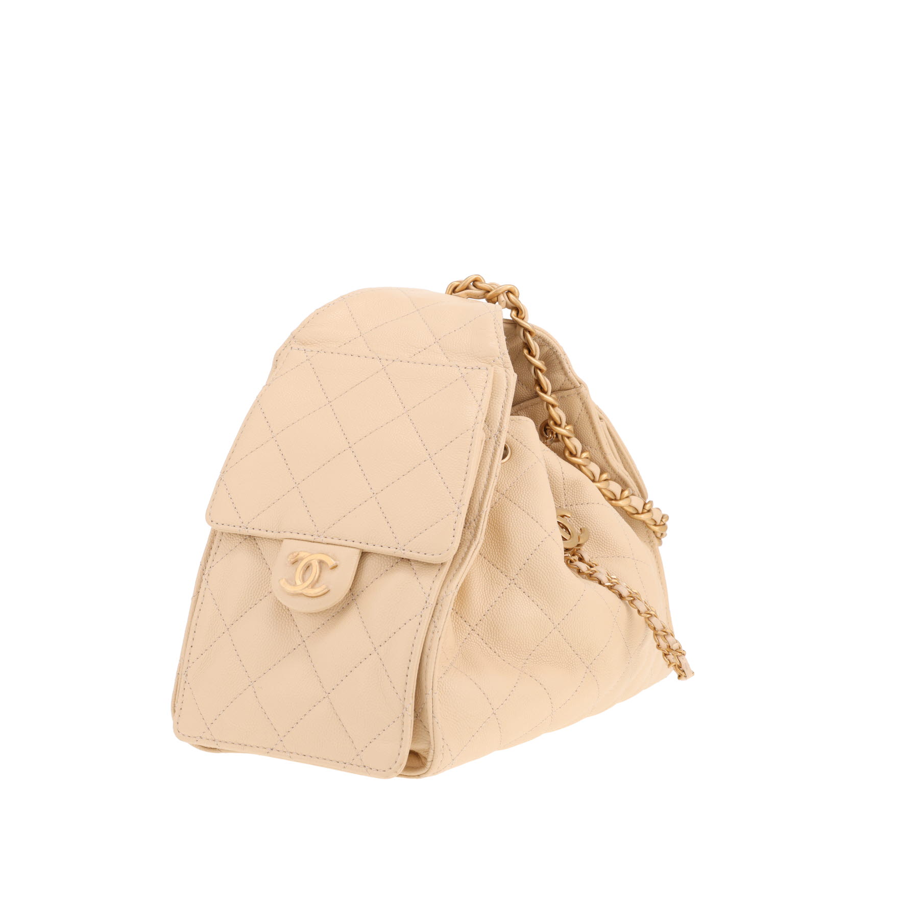 Sac à main Chanel  25 en cuir grainé matelassé beige