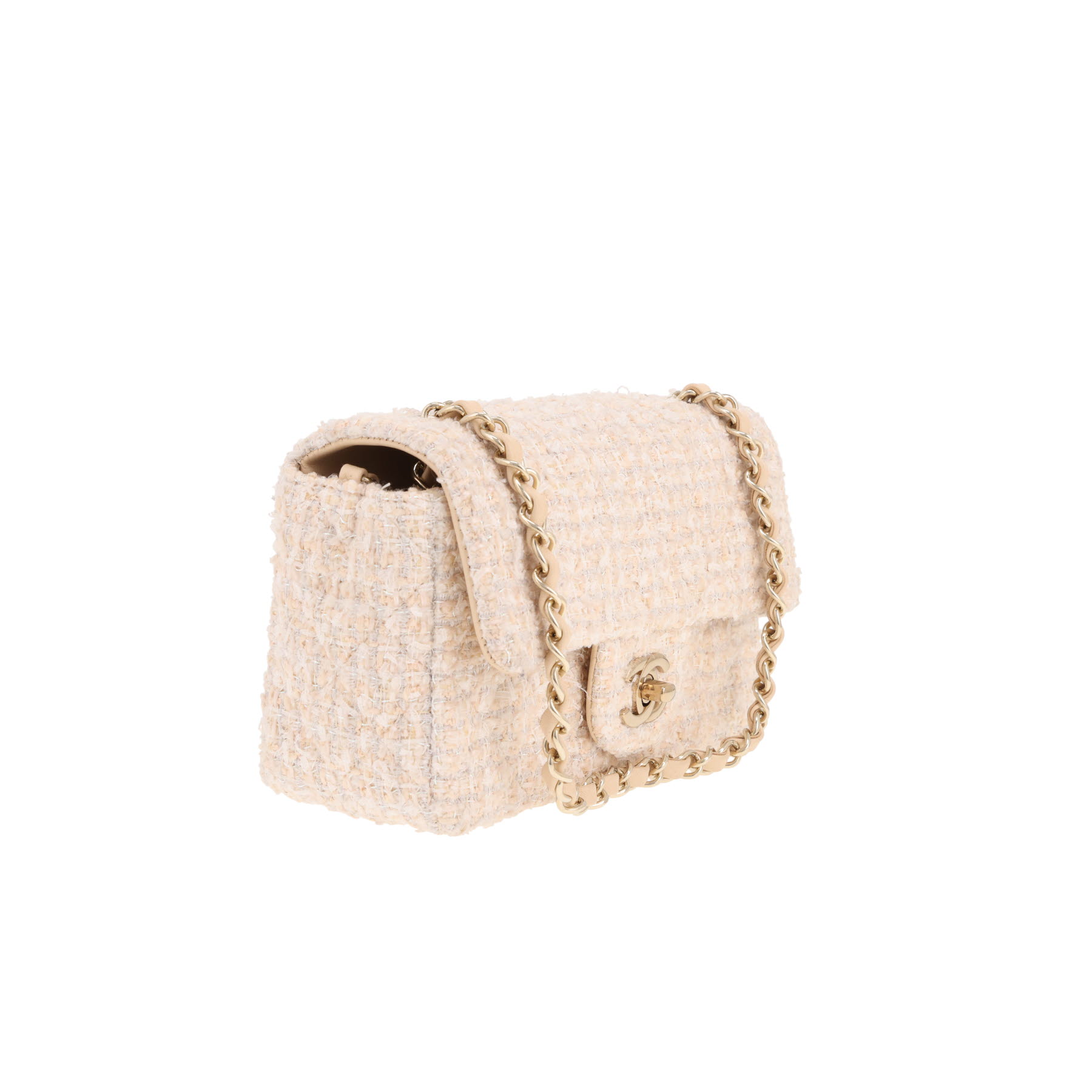 Sac bandoulière Chanel  Timeless Mini en tweed beige et blanc