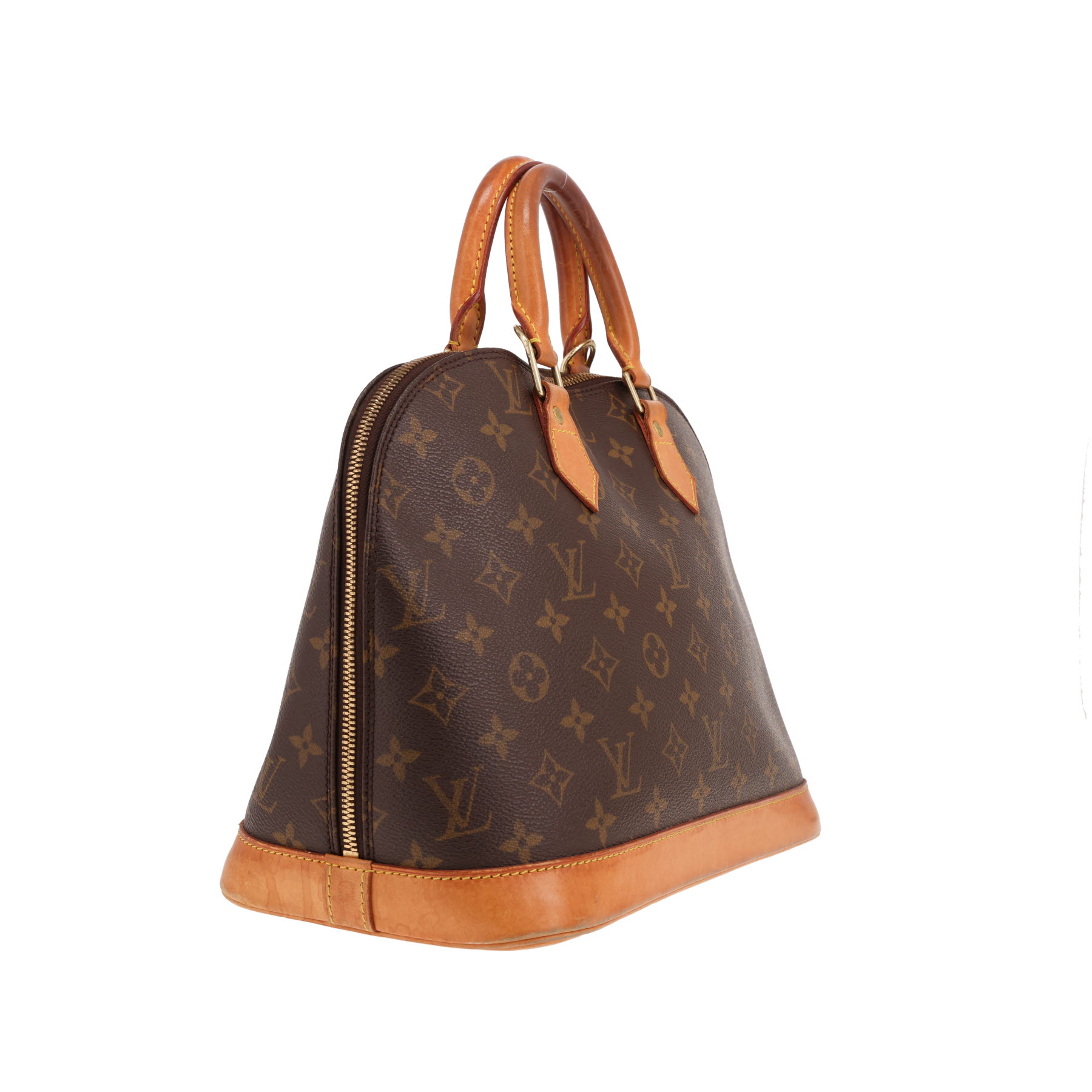 Louis Vuitton Alma medium handbag in brown Monogram canvas and natural leather