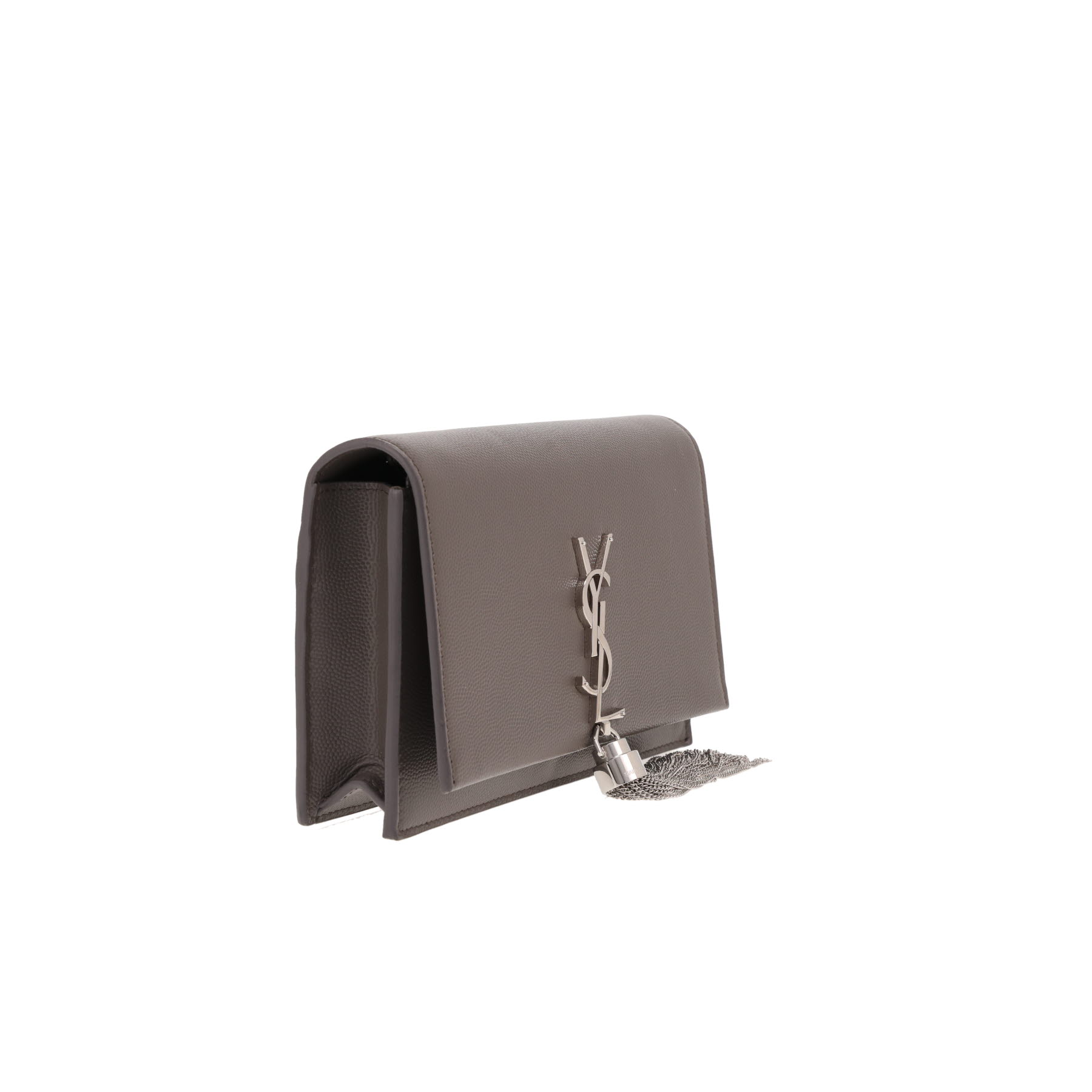 Sac bandoulière Saint Laurent  Kate Pompon en cuir grainé gris