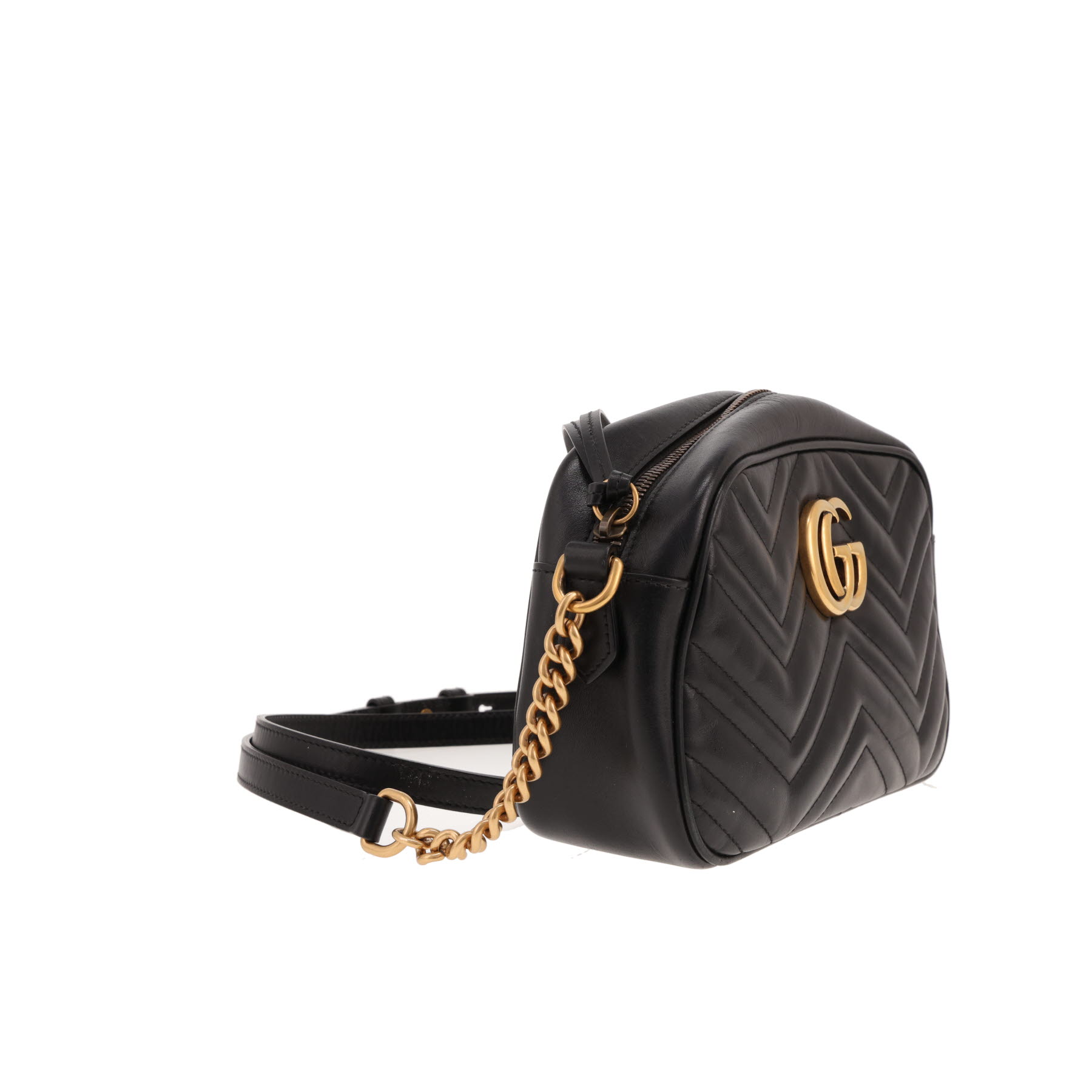 Bolso bandolera Gucci GG Marmont de piel acolchada negra