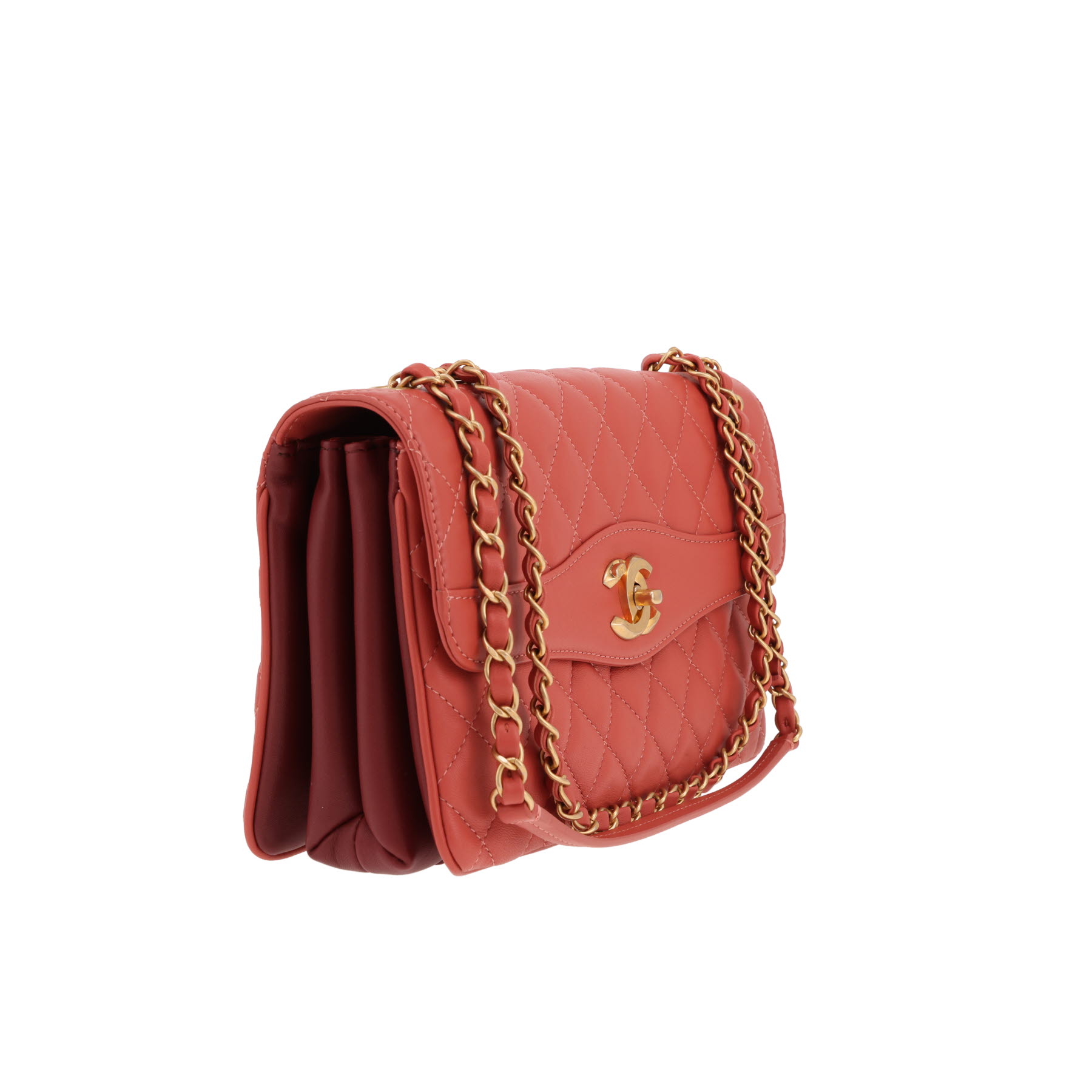 Sac à main Chanel  Sac à rabat en cuir matelassé rose et bordeaux