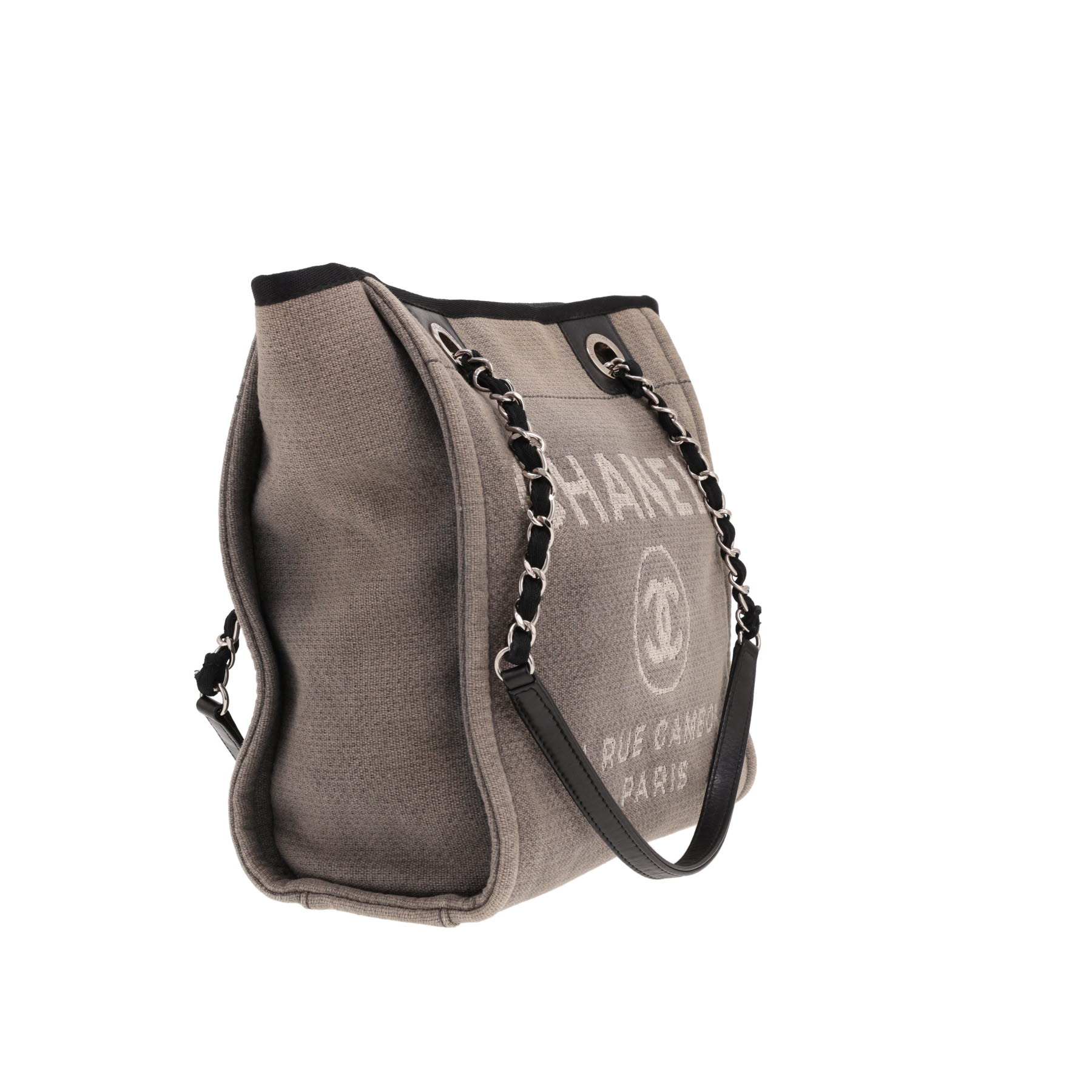 Chanel Deauville tote bag in grey coated canvas and black leather