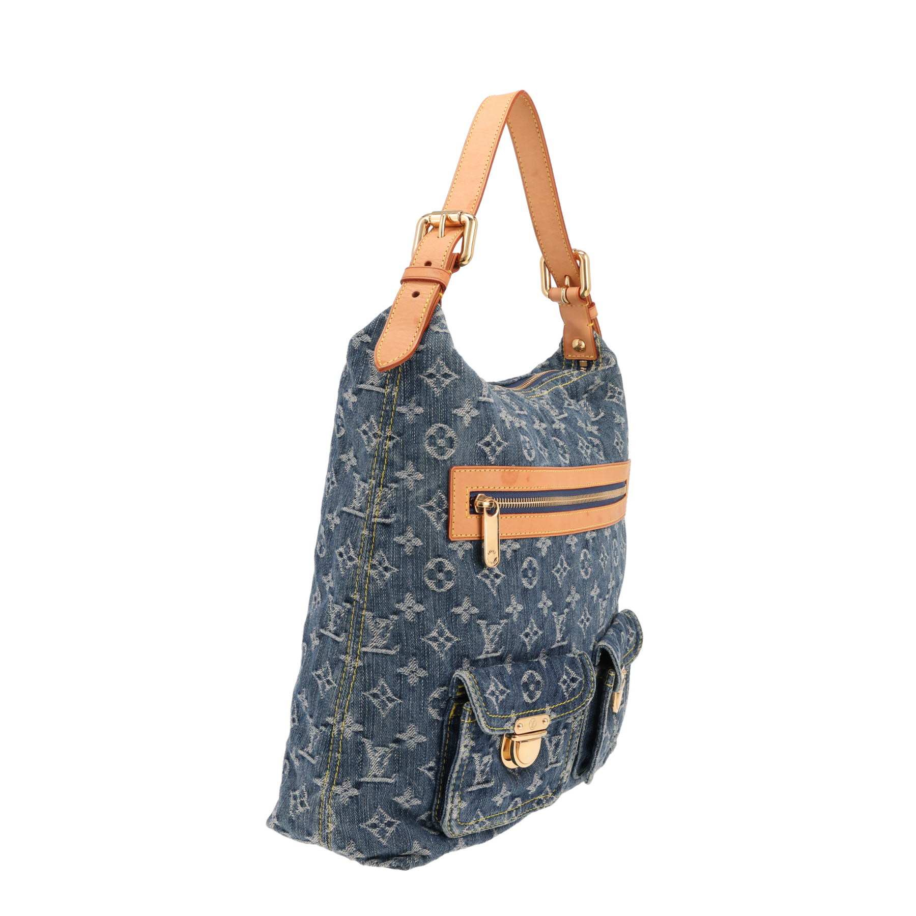 Bolso de mano Louis Vuitton «Baggy» de tela vaquera azul con el monograma y cuero natural