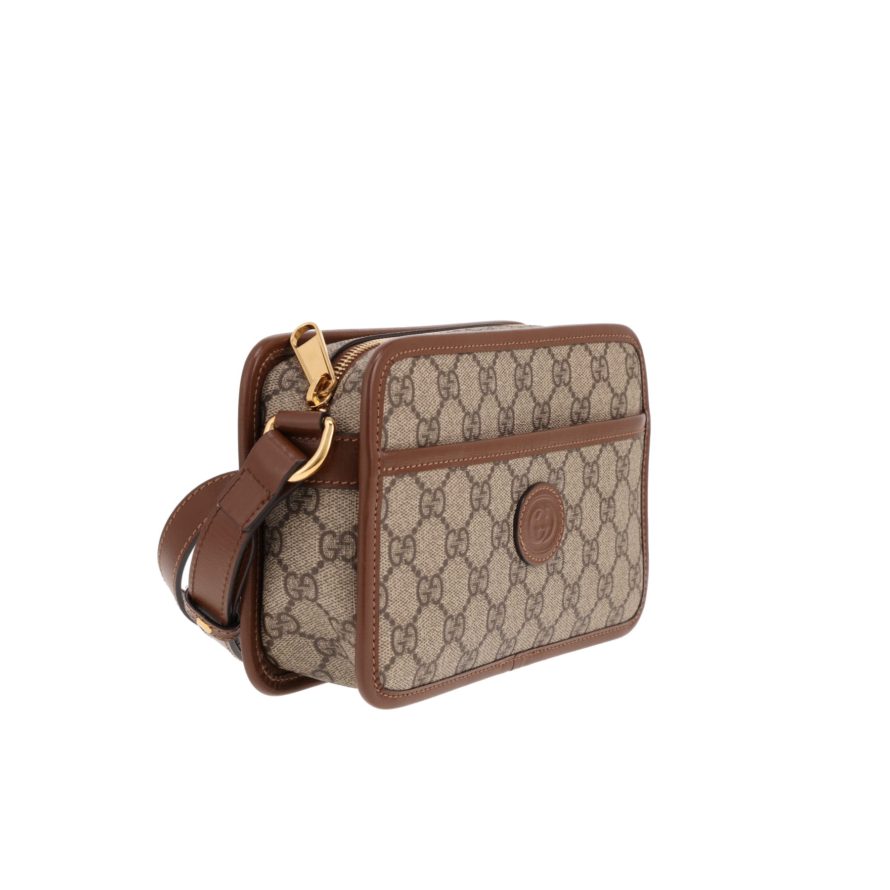 Bolso bandolera de Gucci «Interlocking G» en lona GG Supreme beige y piel marrón