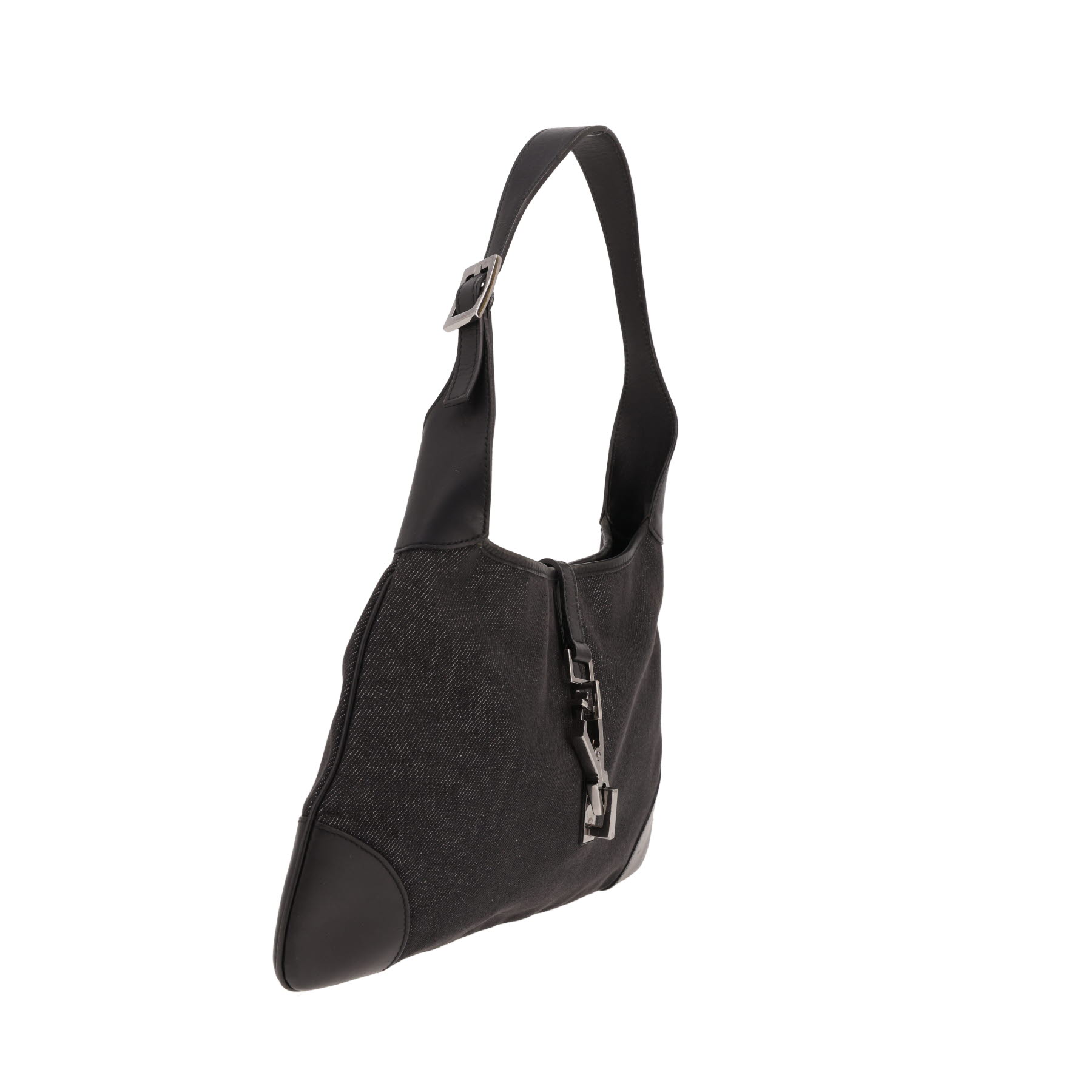 Borsa Gucci Jackie in tela denim nera e pelle nera