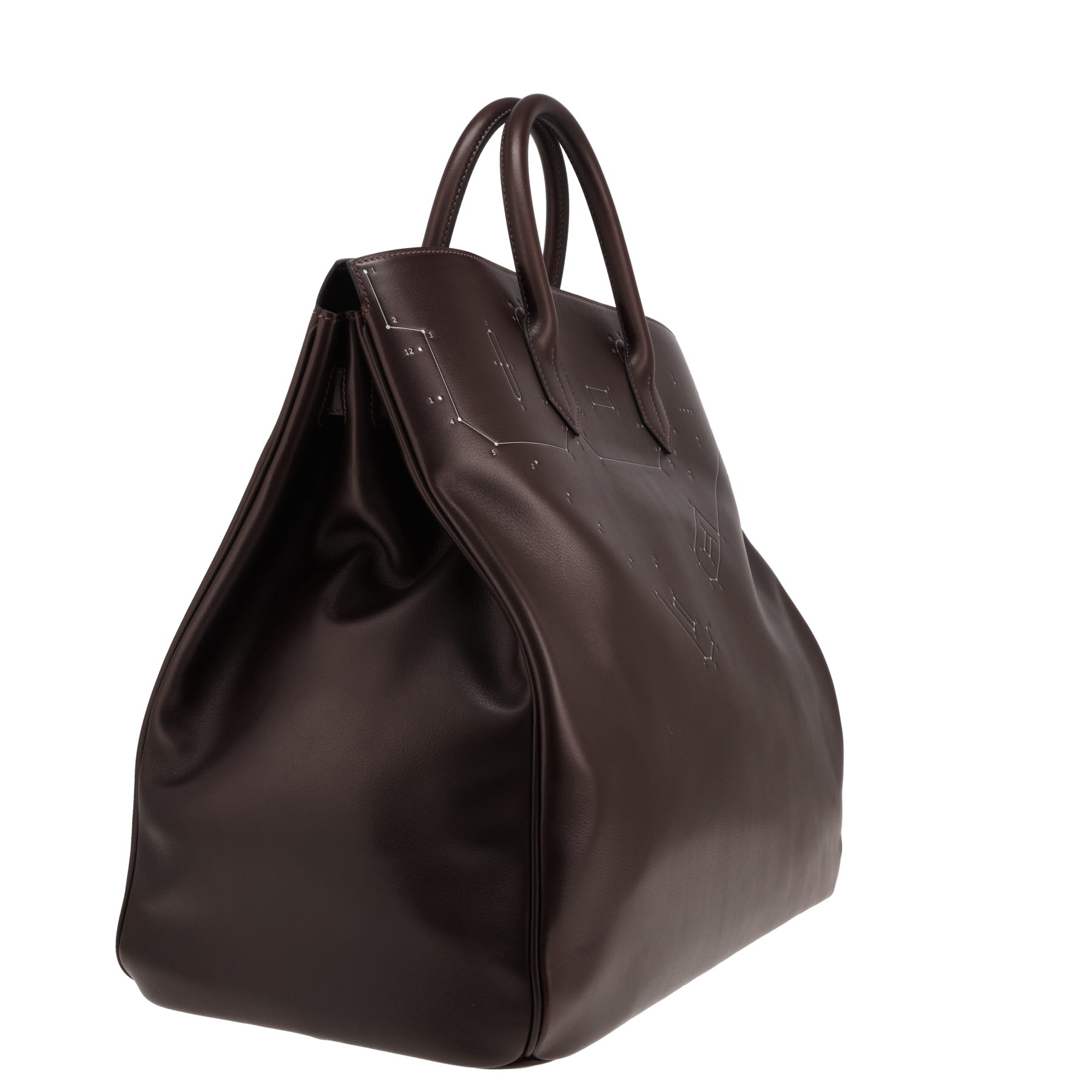 Bolso de viaje Hermès «Haut à Courroies» de 40 cm, con cierre de correas, en piel Evergrain color ébano