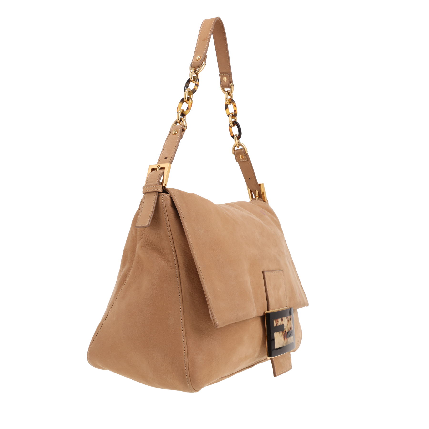 Borsa Fendi Mamma Baguette in pelle scamosciata beige