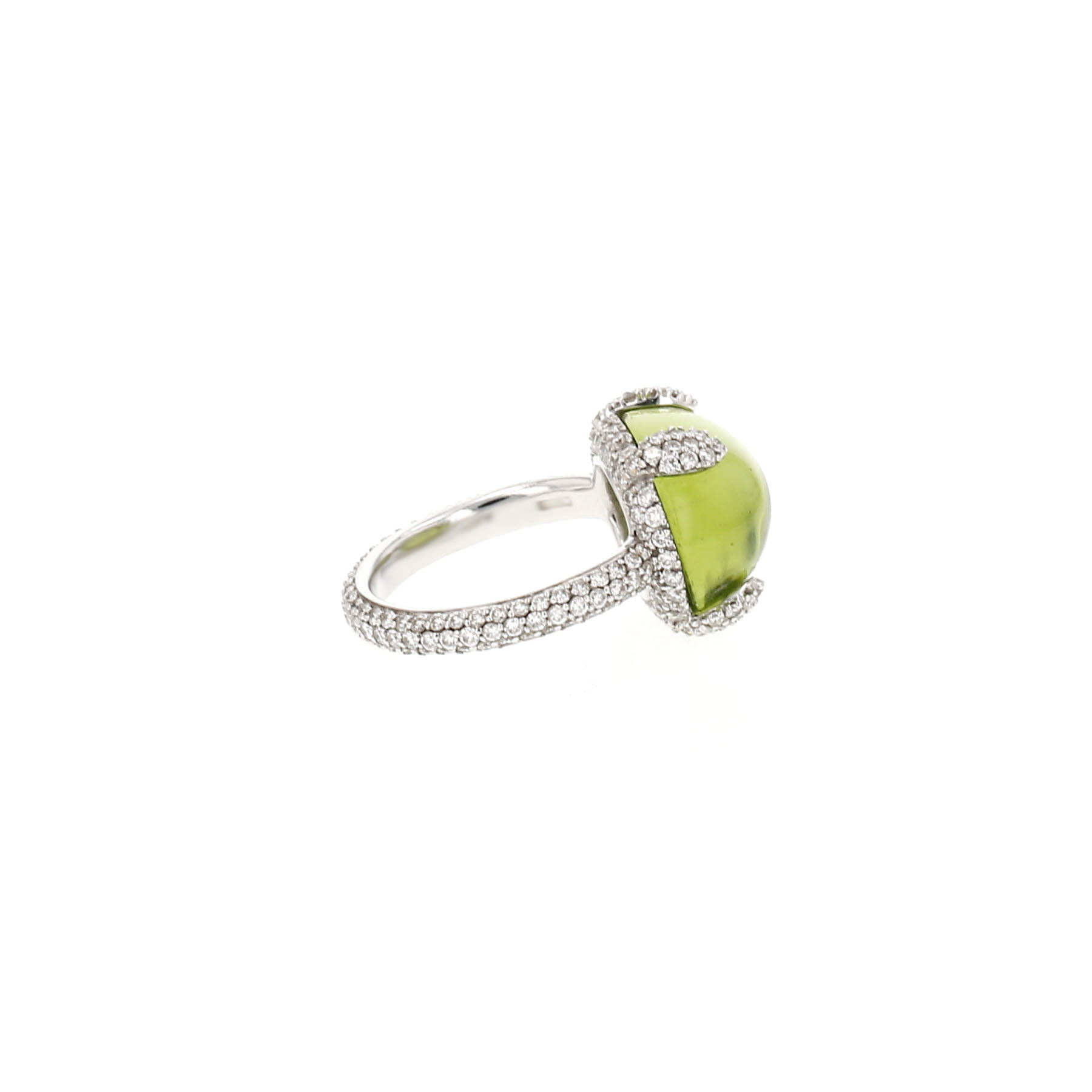 Anillo Pomellato Caramel de oro blanco, diamantes y peridoto