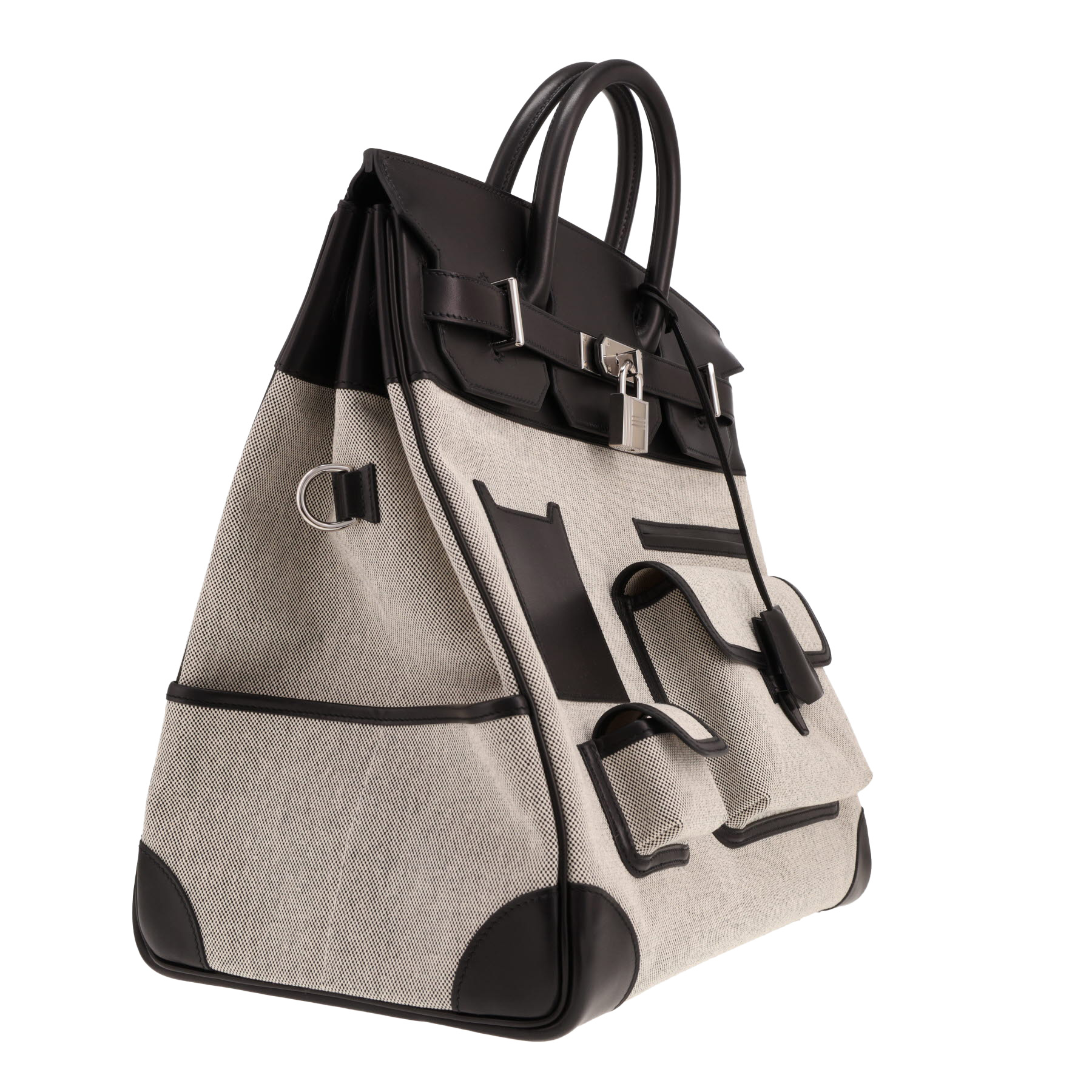 Hermès travel bag – ‘Haut à Courroies’ 40 cm Cargo bag in grey canvas and black Everkcalf leather