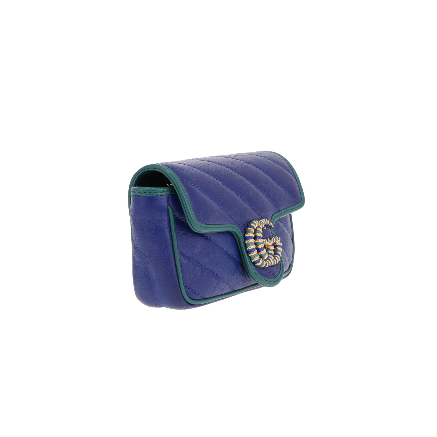 Borsa a tracolla Gucci GG Marmont mini in pelle trapuntata blu e verde