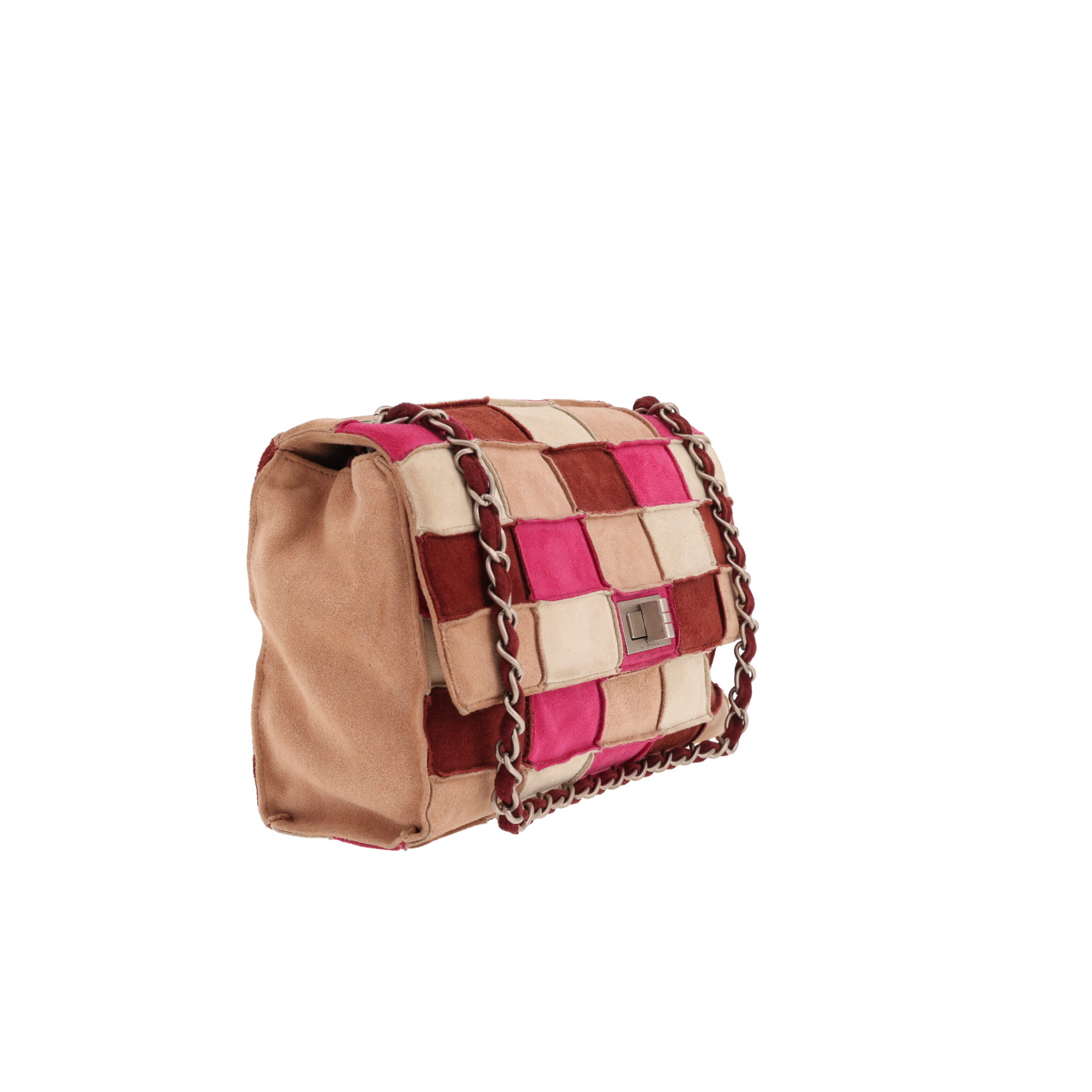 Borsa Chanel 2.55 in pelle di vitello scamosciata rosa-beige e Bordeaux