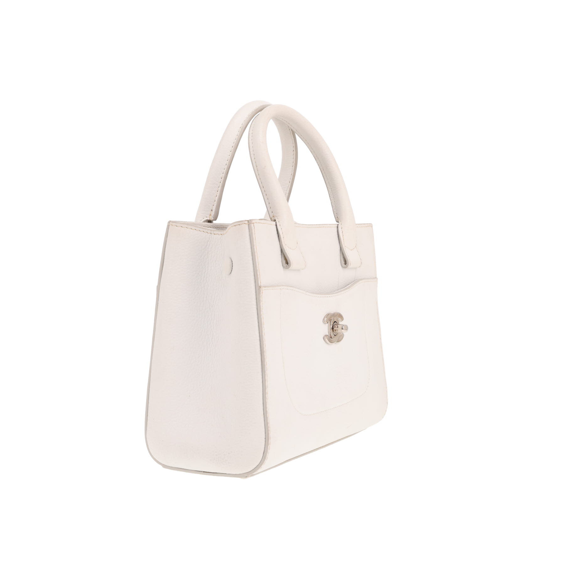 Borsa a tracolla Chanel Neo Executive, modello piccolo, in pelle martellata bianca