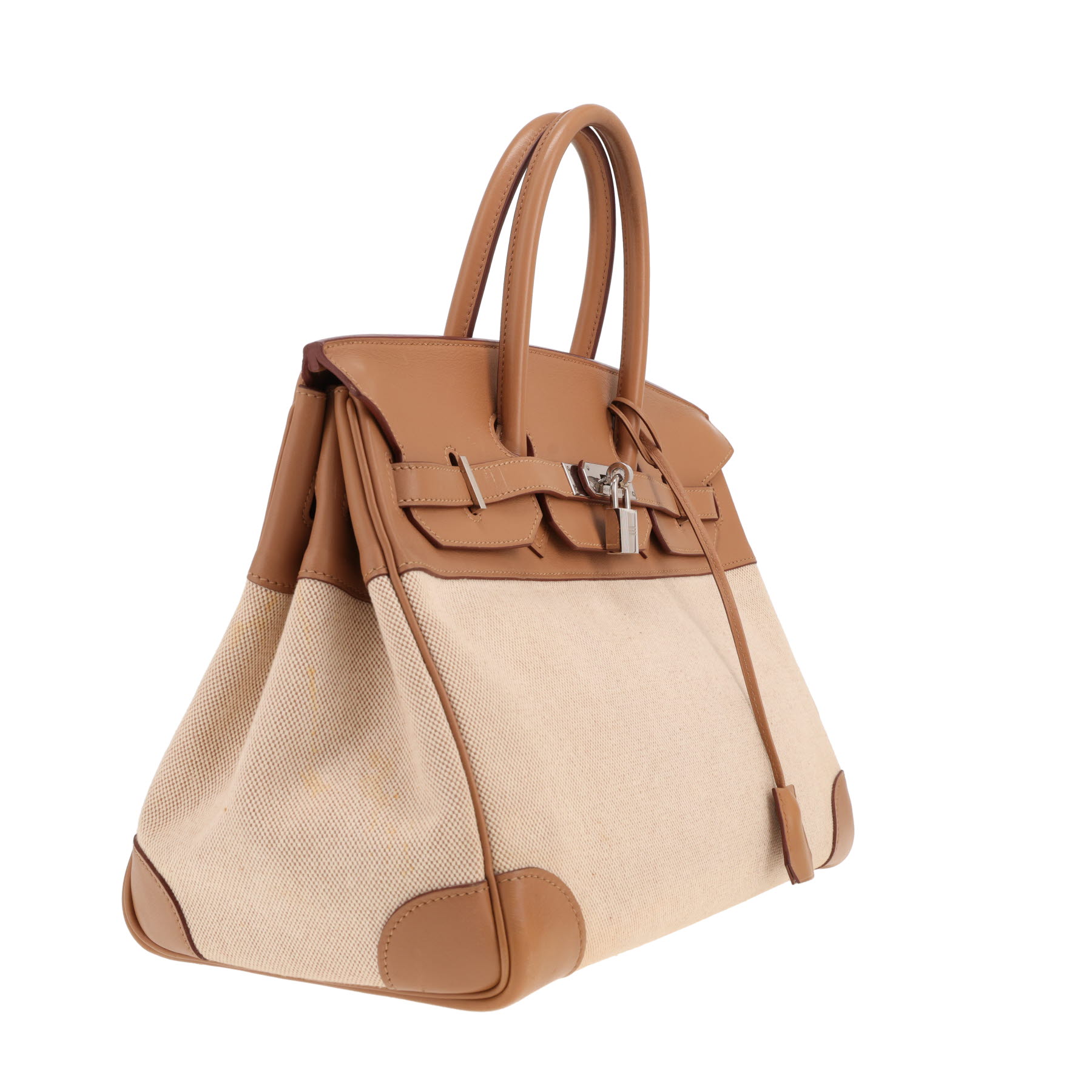 Hermès Birkin handbag, 35 cm, in beige canvas and Swift Biscuit leather