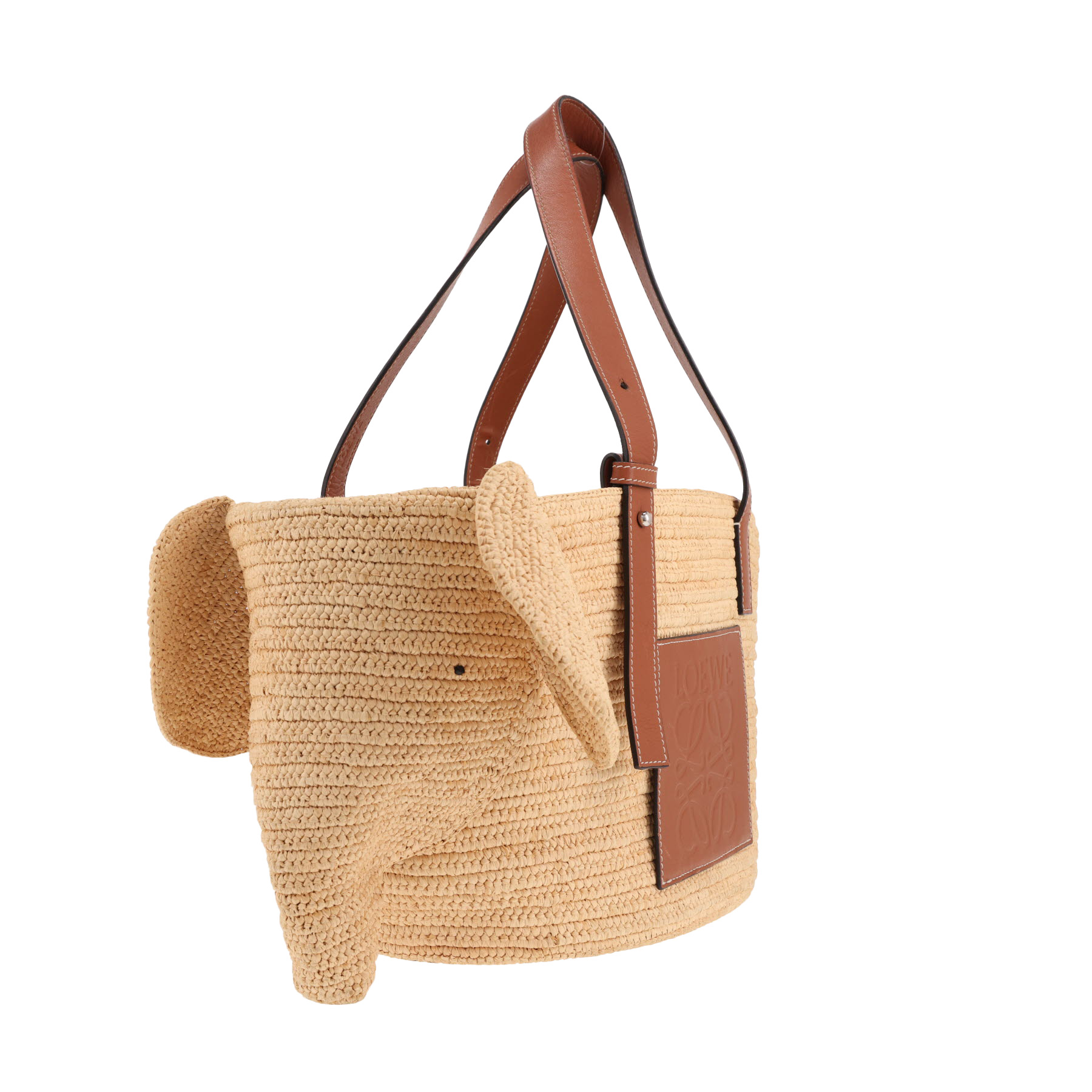 Loewe shopping bag  Basket bag in beige raffia and brown leather