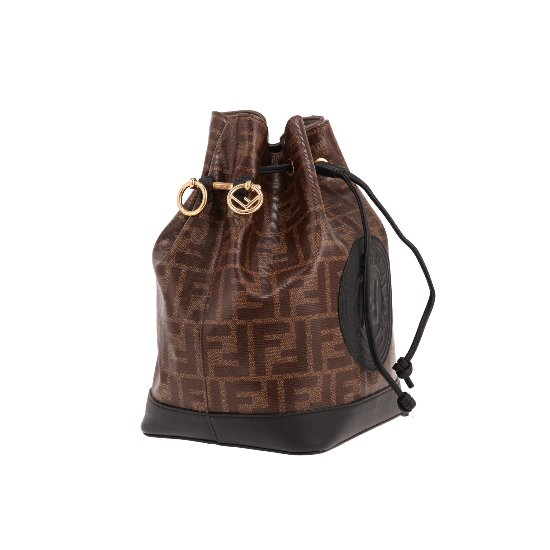 Borsa a tracolla Fendi in tela monogramma marrone e pelle nera
