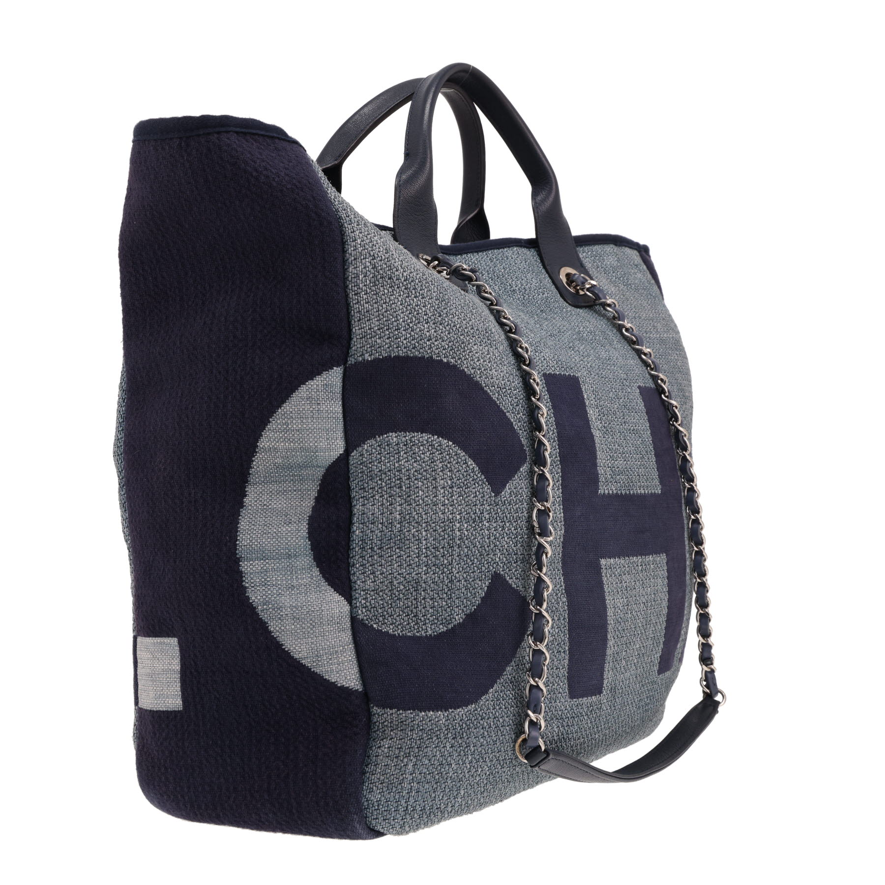 Chanel Deauville tote bag in blue canvas and dark blue leather