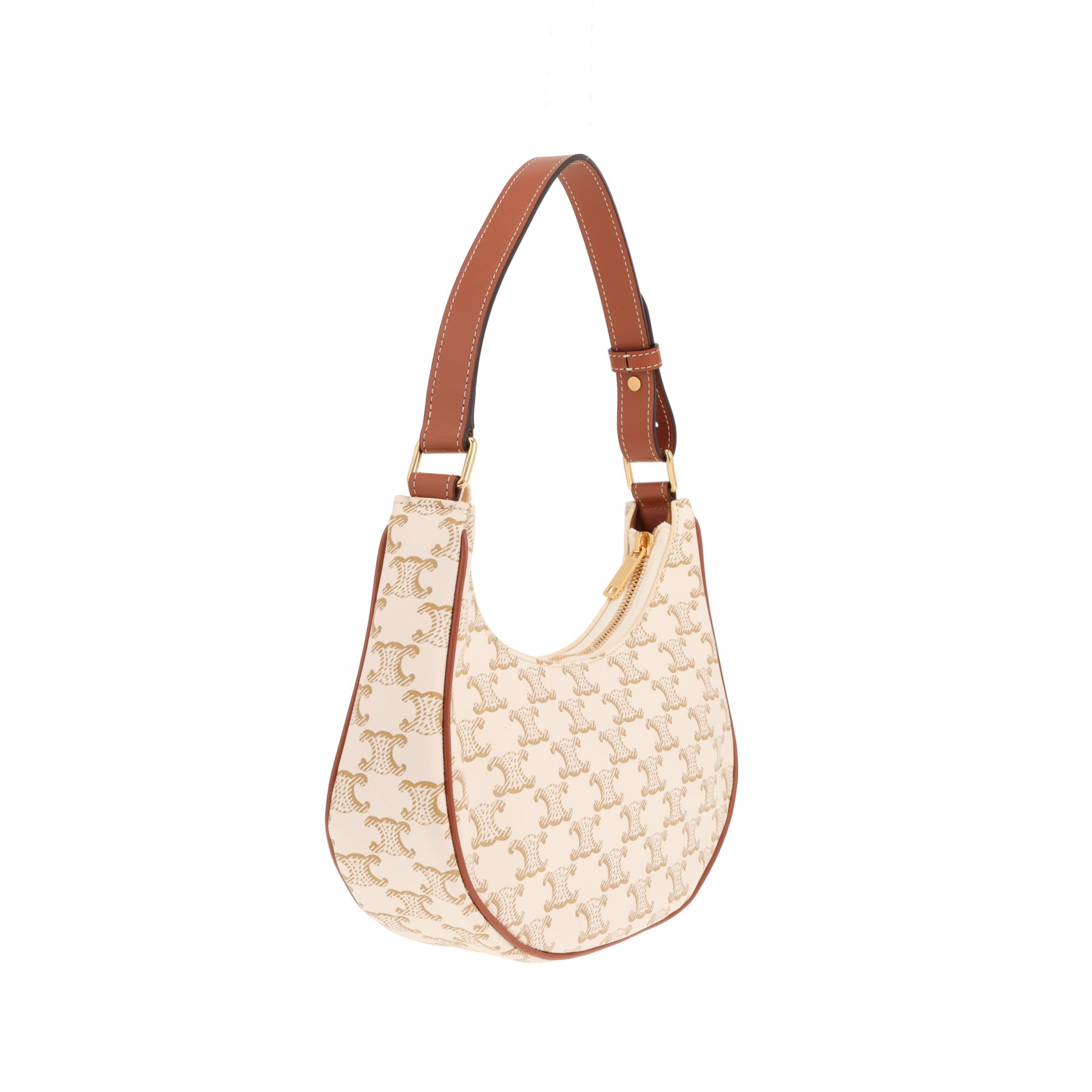 Sac à main Celine  Ava moyen modèle  en toile Triomphe blanche et cuir marron
