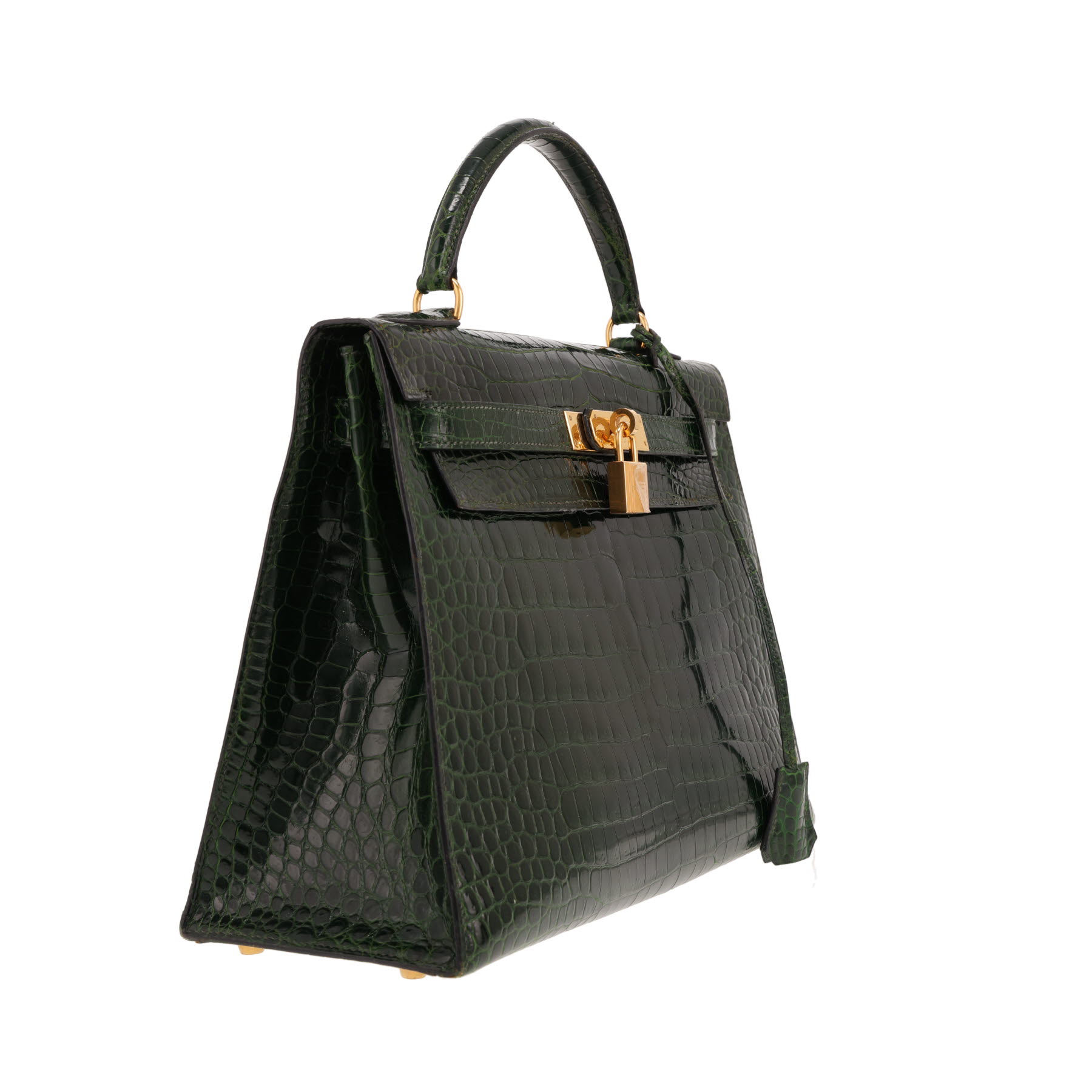 Hermès Kelly 32 cm handbag in green porosus crocodile leather