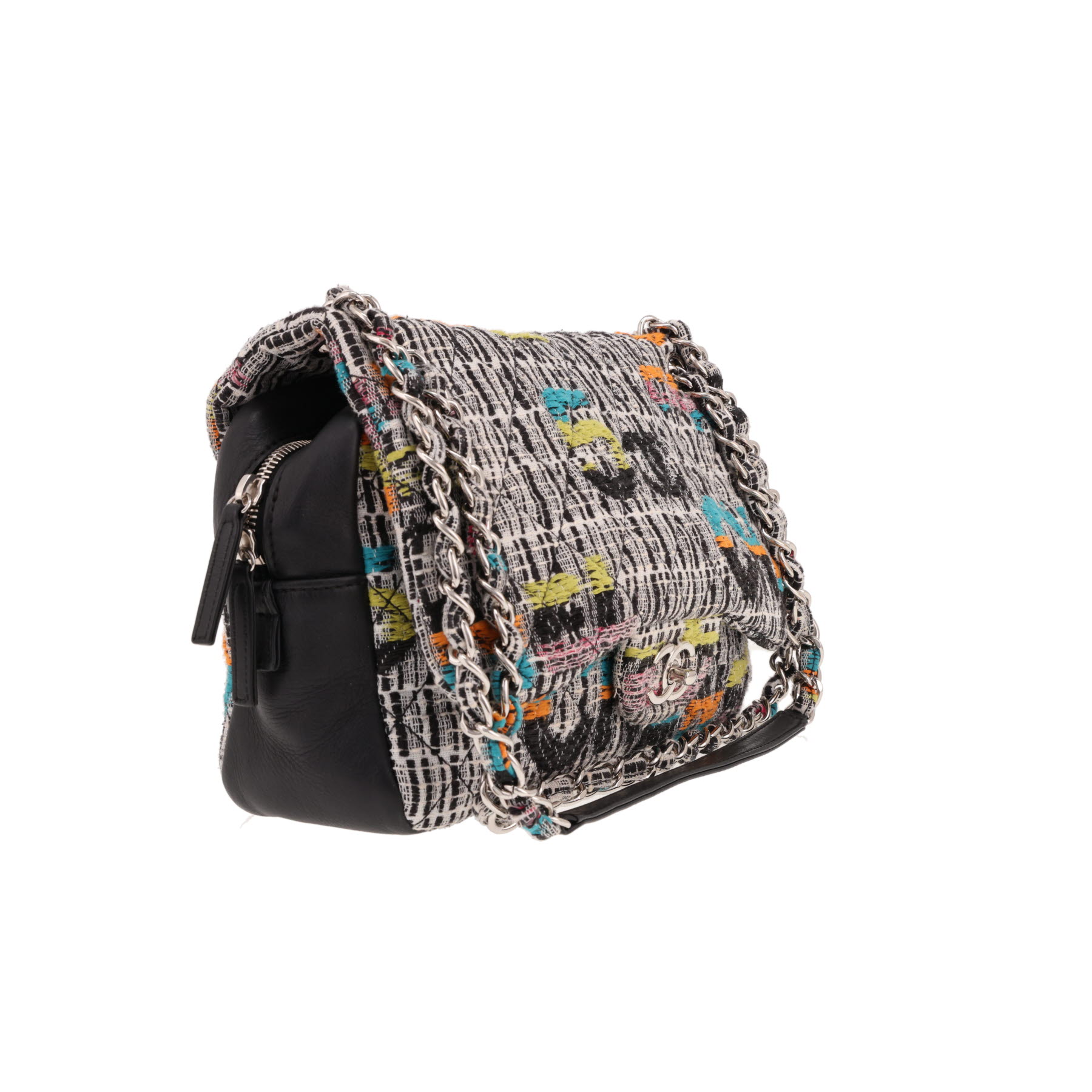 Sac à main Chanel  Fantasy Easy Flap en tweed gris et cuir noir