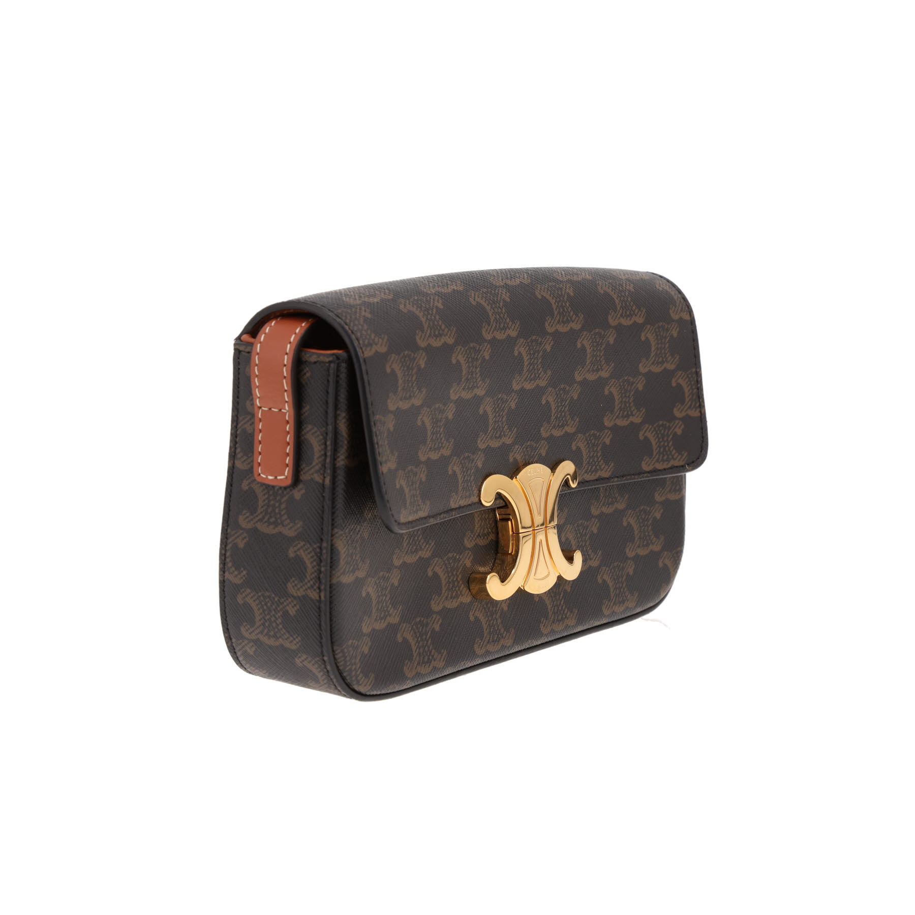Borsa Celine Claude in tela Triomphe marrone e pelle marrone