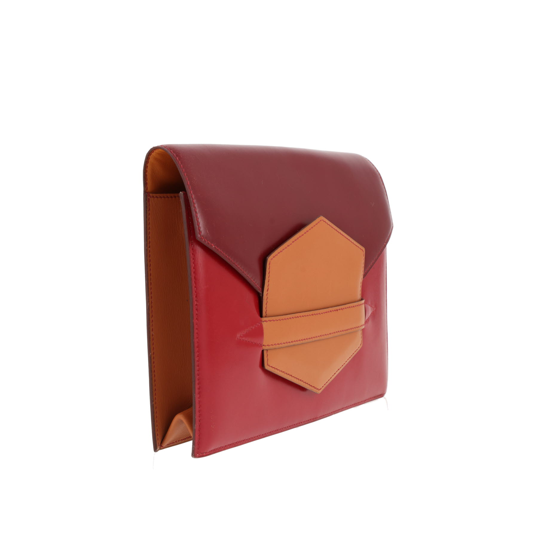 Hermès Faco clutch bag in red box leather, bright red and Gold