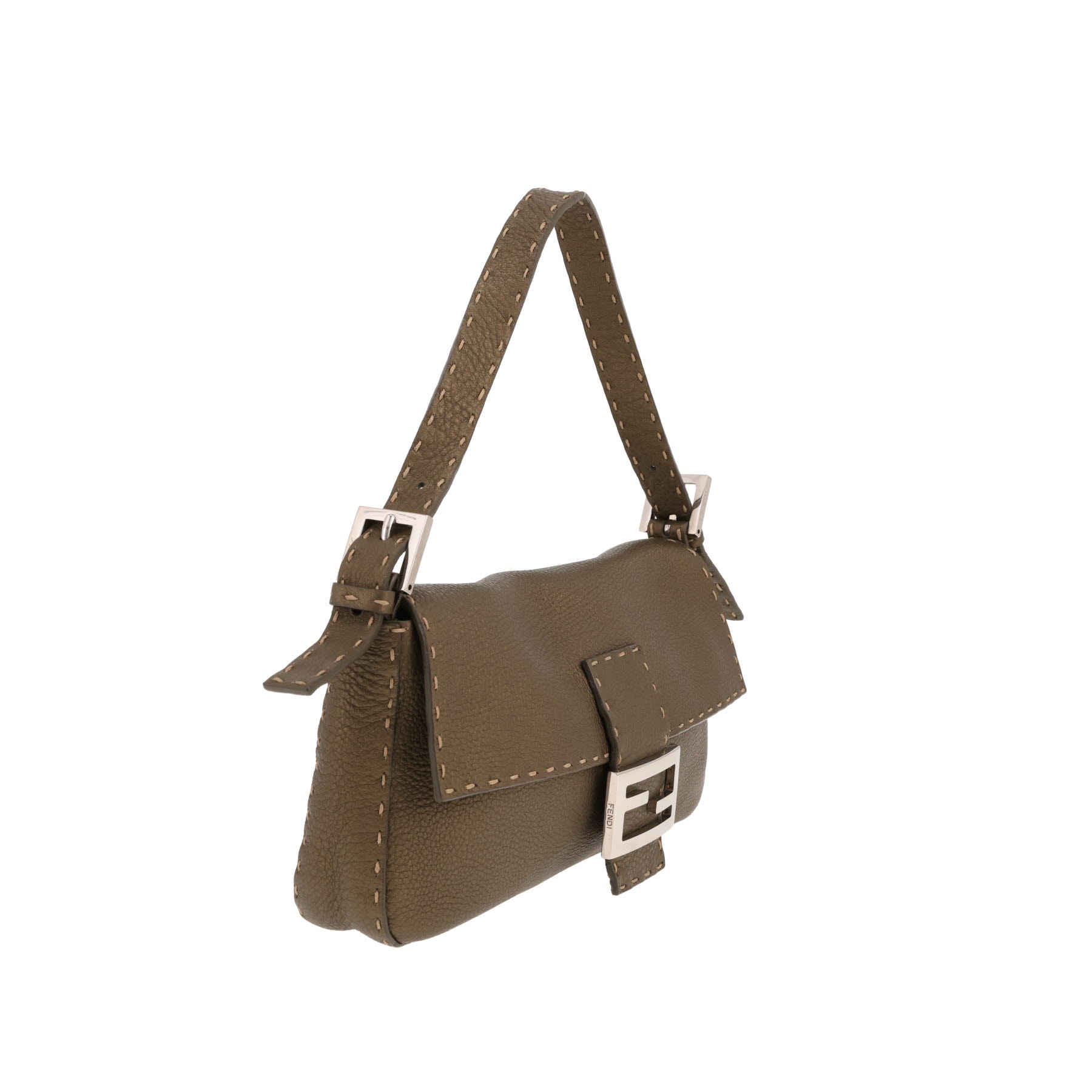 Fendi Baguette handbag in iridescent khaki-green leather