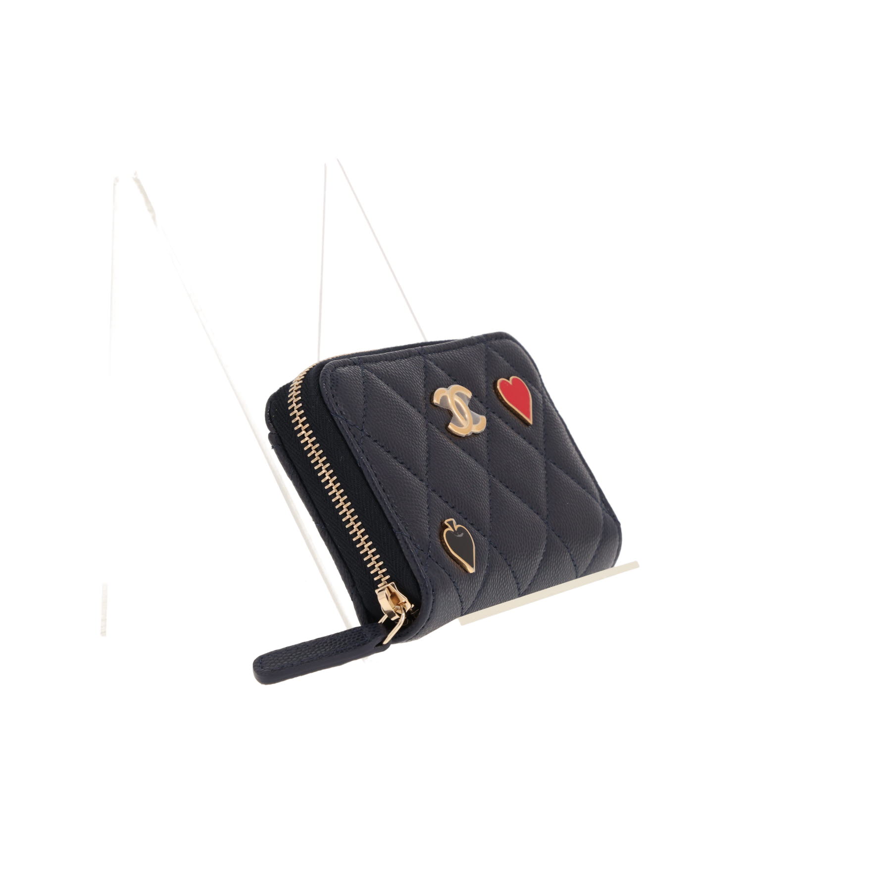Porte-monnaie Chanel   en cuir grainé matelassé bleu-marine