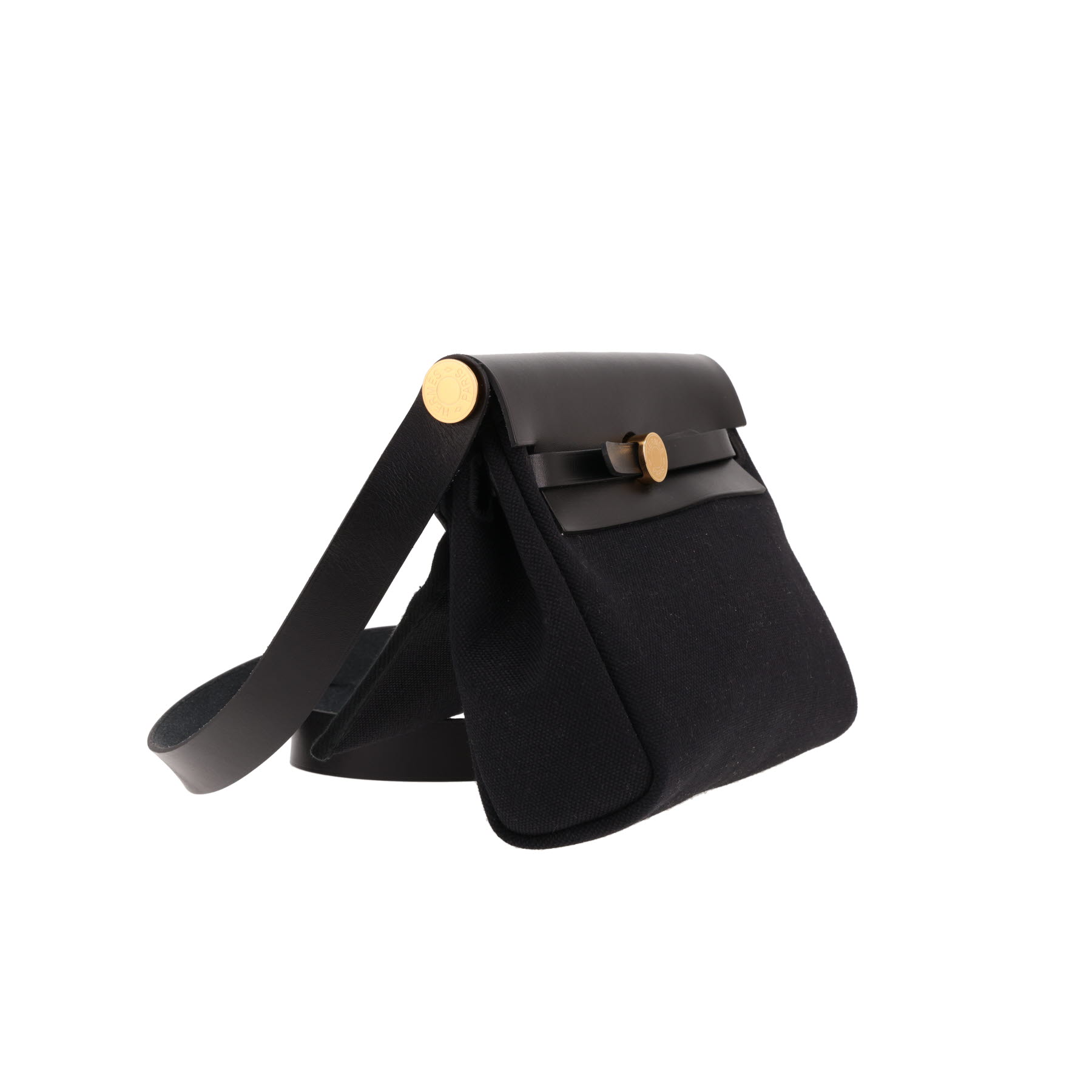 Hermès Mini Herbag shoulder bag in black canvas and black leather