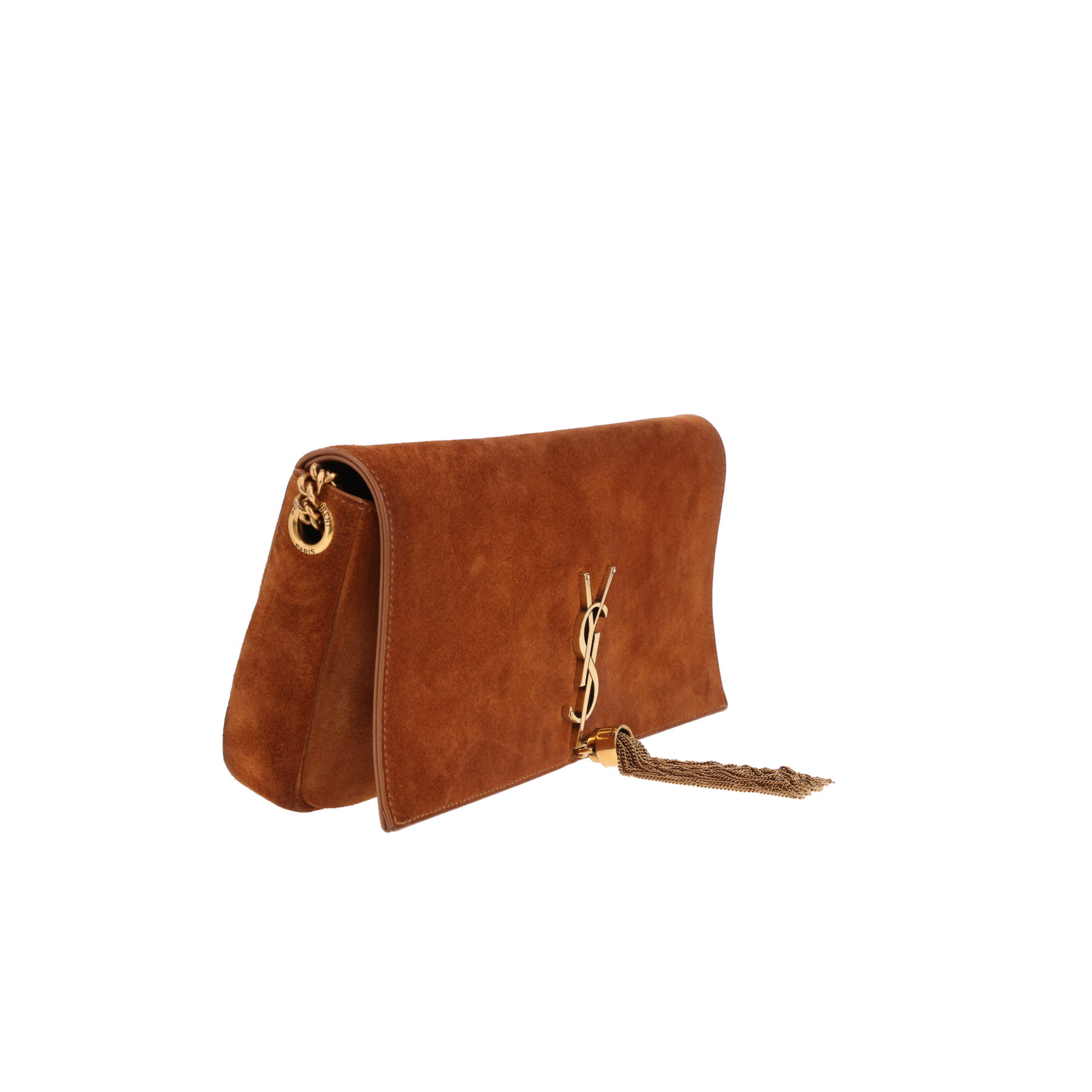Saint Laurent Kate Pompon shoulder bag in brown suede calfskin