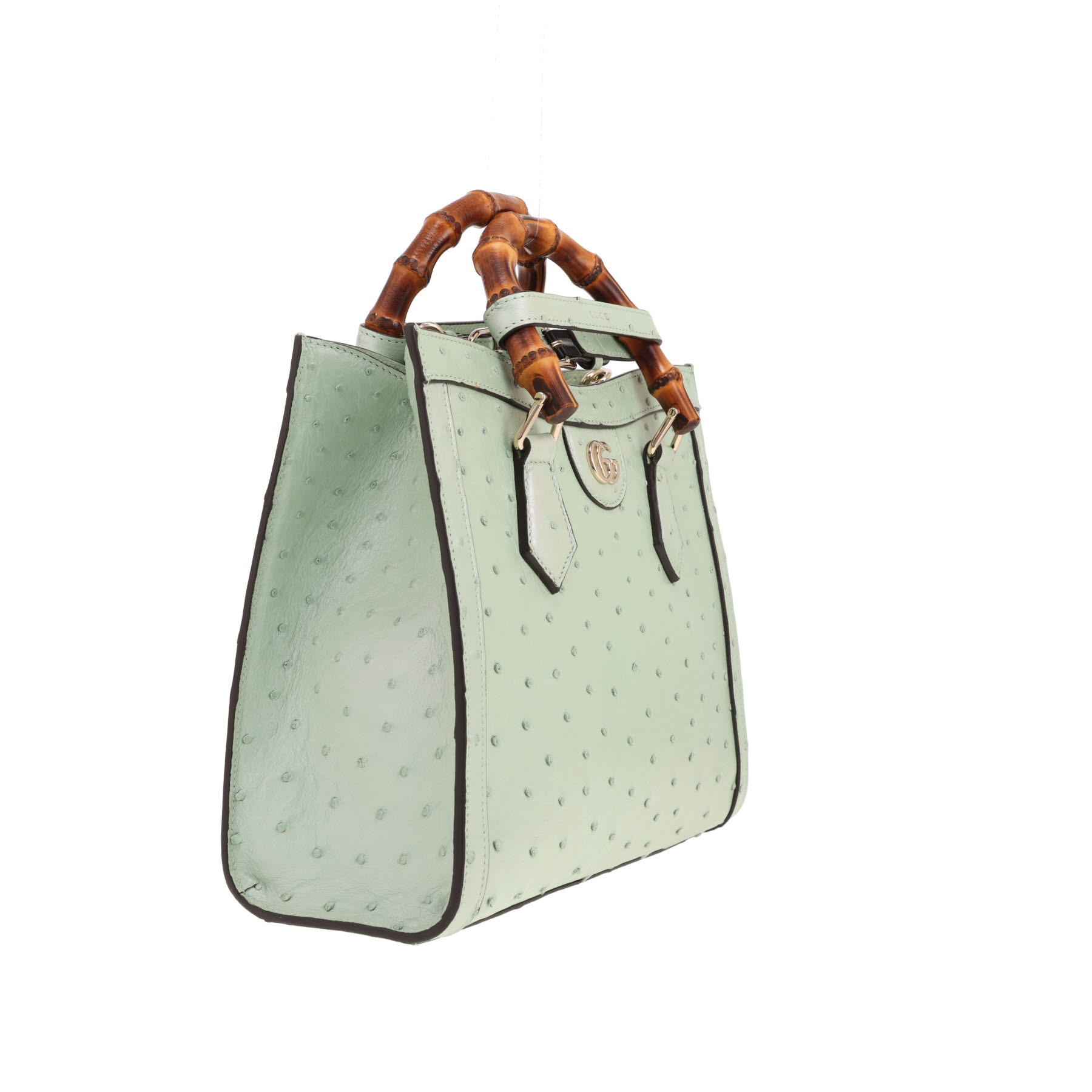Borsa Gucci Diana in pelle di struzzo verde acqua e Bambou