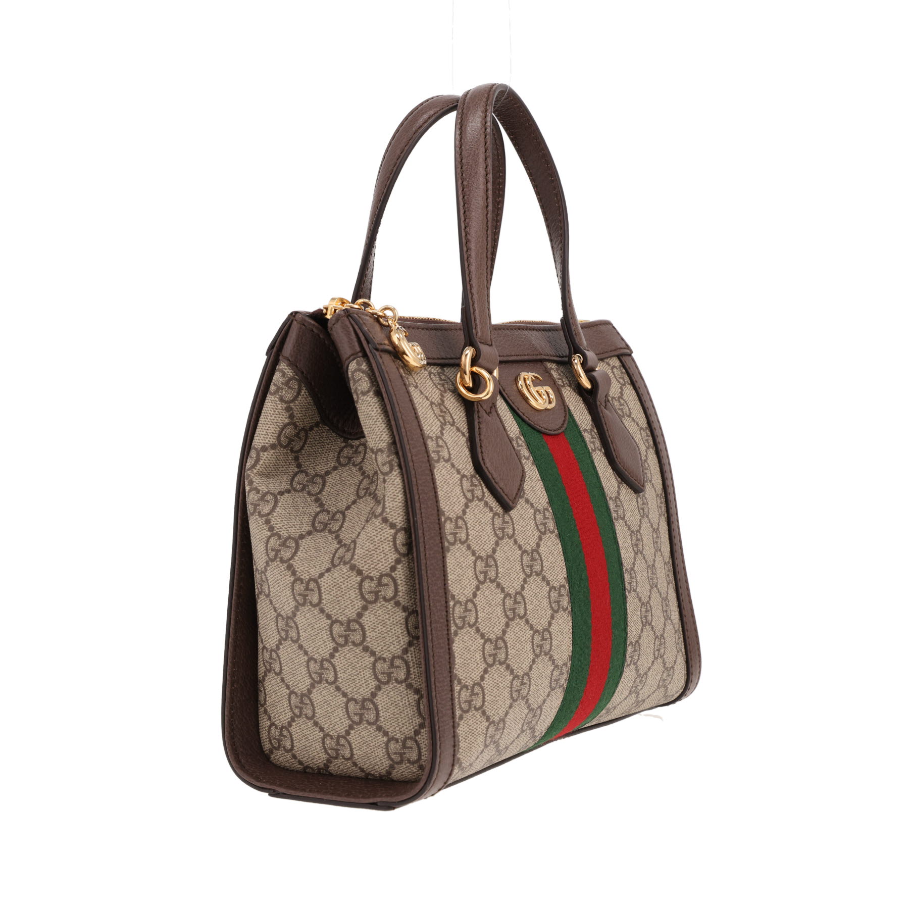 Borsa Gucci Ophidia in tela Supreme GG beige e pelle marrone