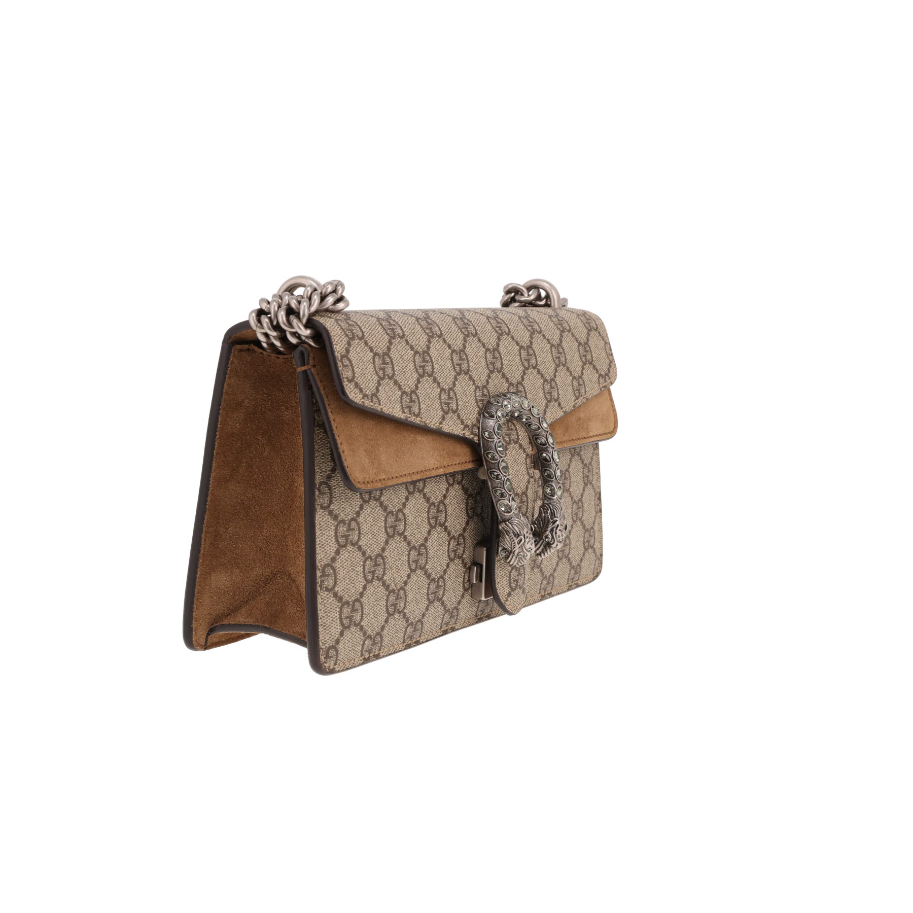 Borsa Gucci Dionysus da spalla o a mano in tela Supreme GG beige e pelle di vitello scamosciata marrone