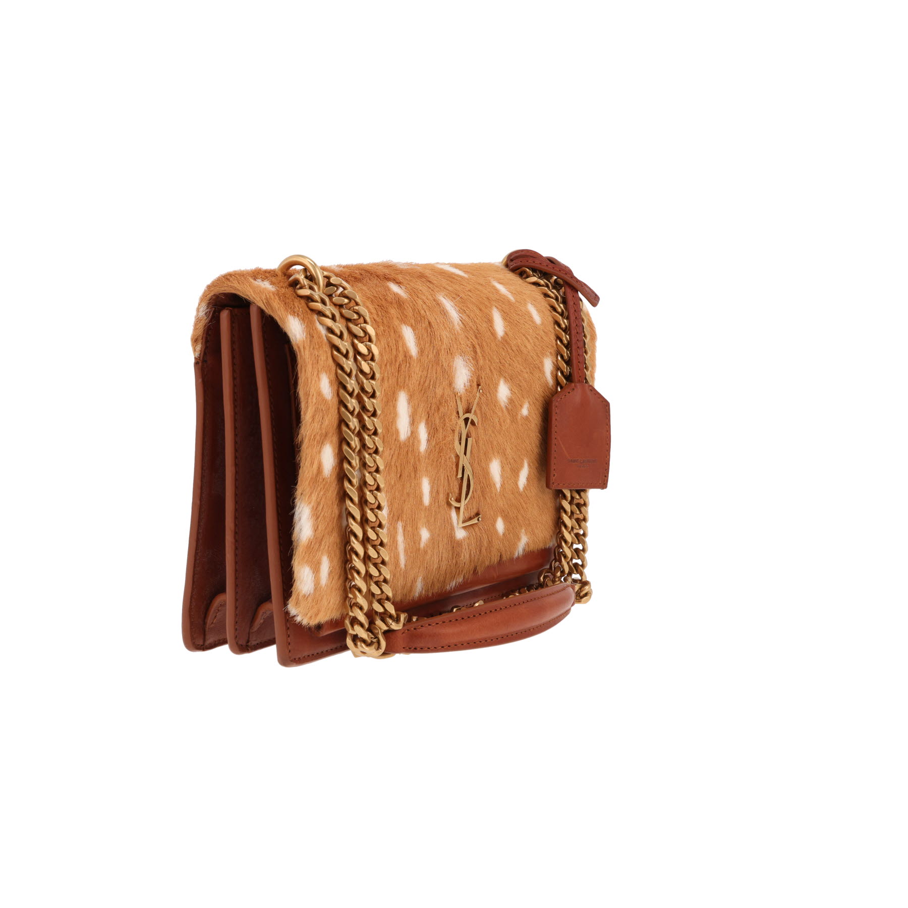 Saint Laurent ‘Sunset’ handbag in brown and white calfskin and brown leather