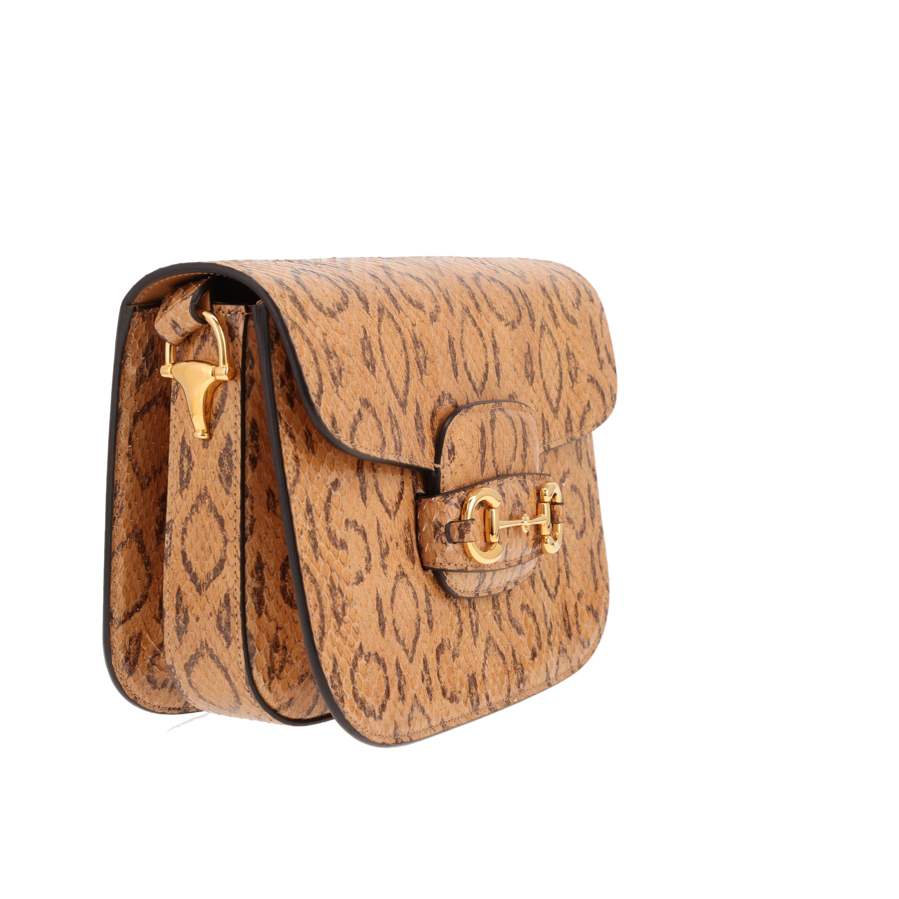 Borsa Gucci 1955 Horsebit in pelle di pitone marrone cammello