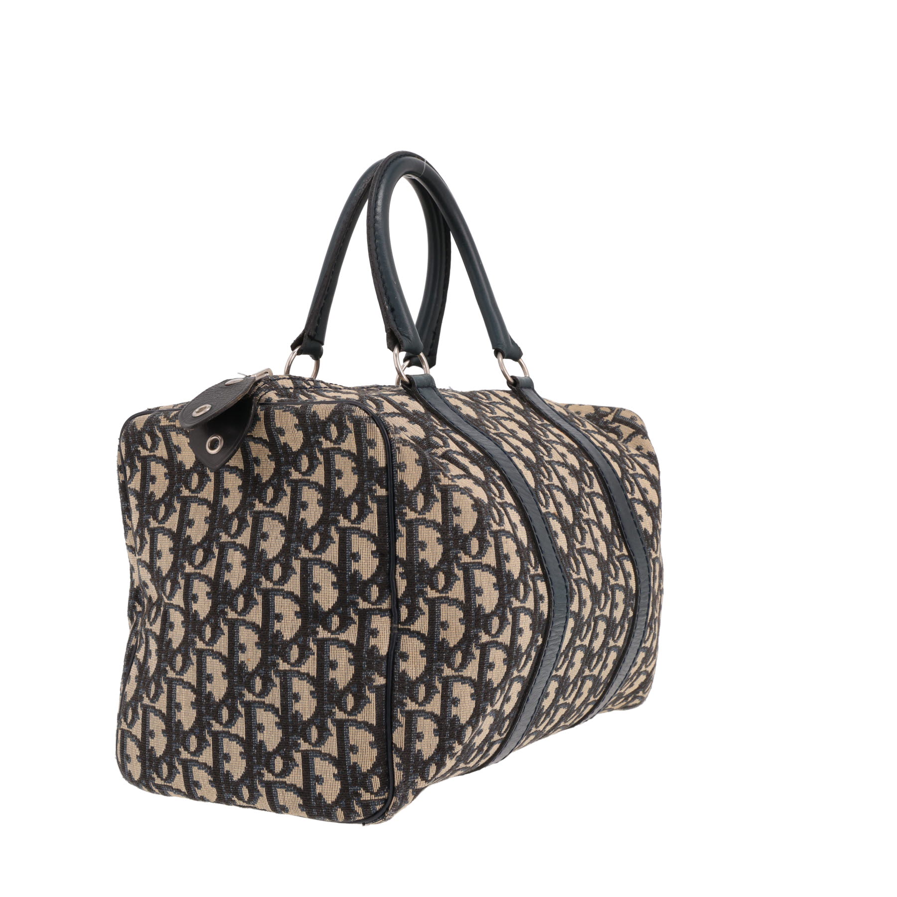 Sac à main Dior  Boston en toile monogram Oblique bleu-marine et cuir bleu-marine