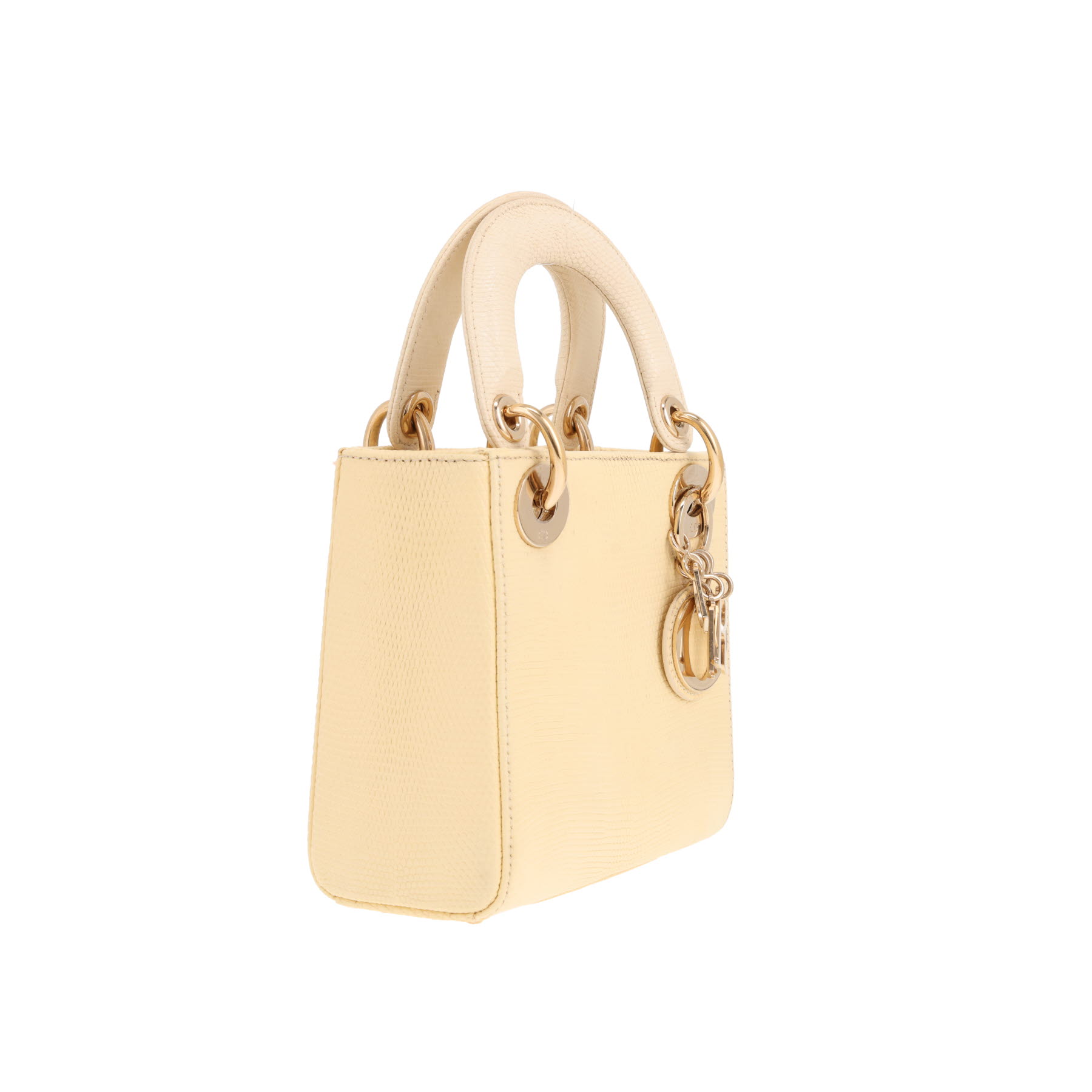 Dior Lady Dior mini handbag in yellow and cream lizard skin