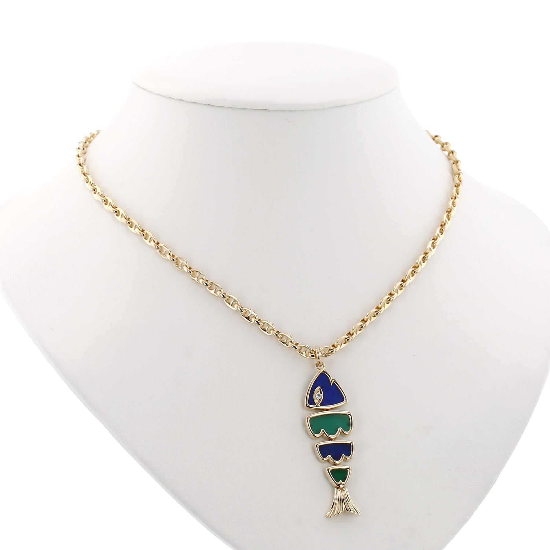 Collier Vintage  en or jaune, lapis-lazuli et chrysoprase