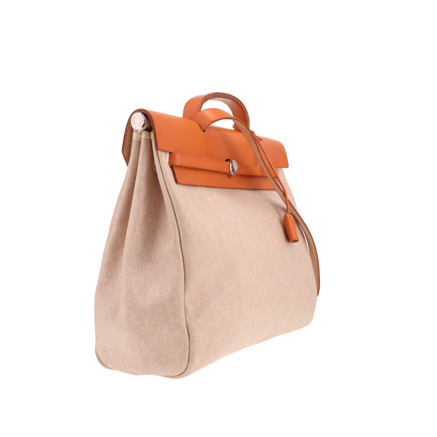 Hermès Herbag handbag in beige canvas and Hunter cowhide
