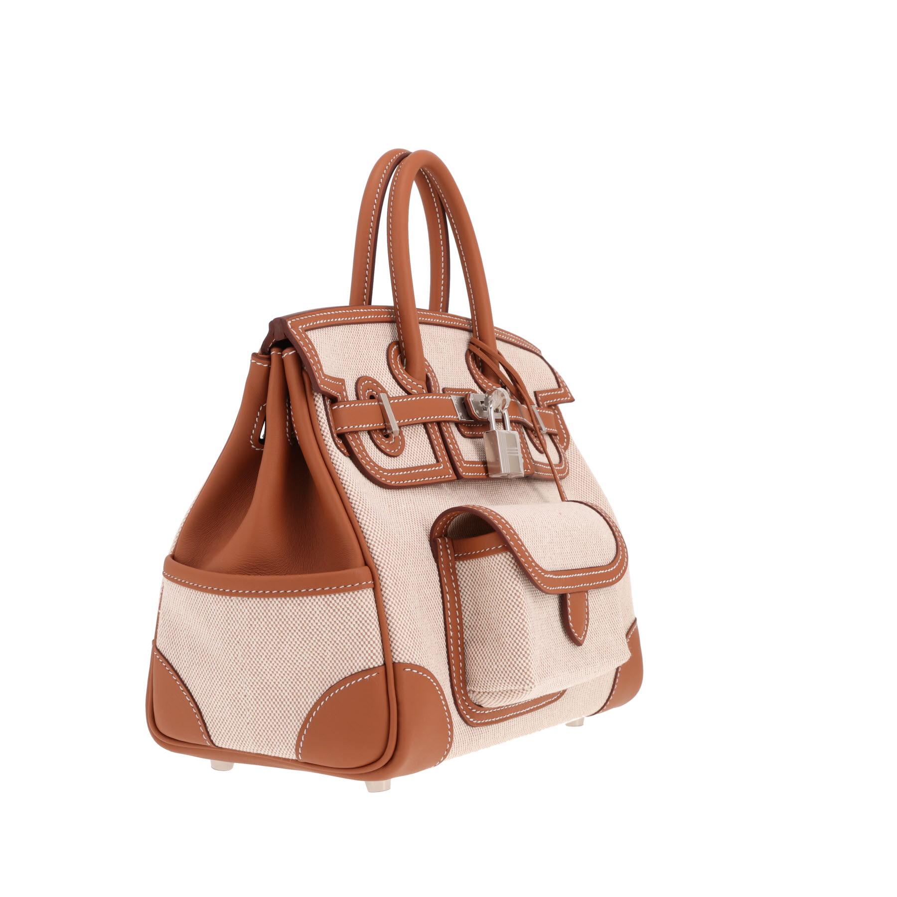 Hermès Birkin handbag, 25 cm, in ecru canvas and Swift Gold leather