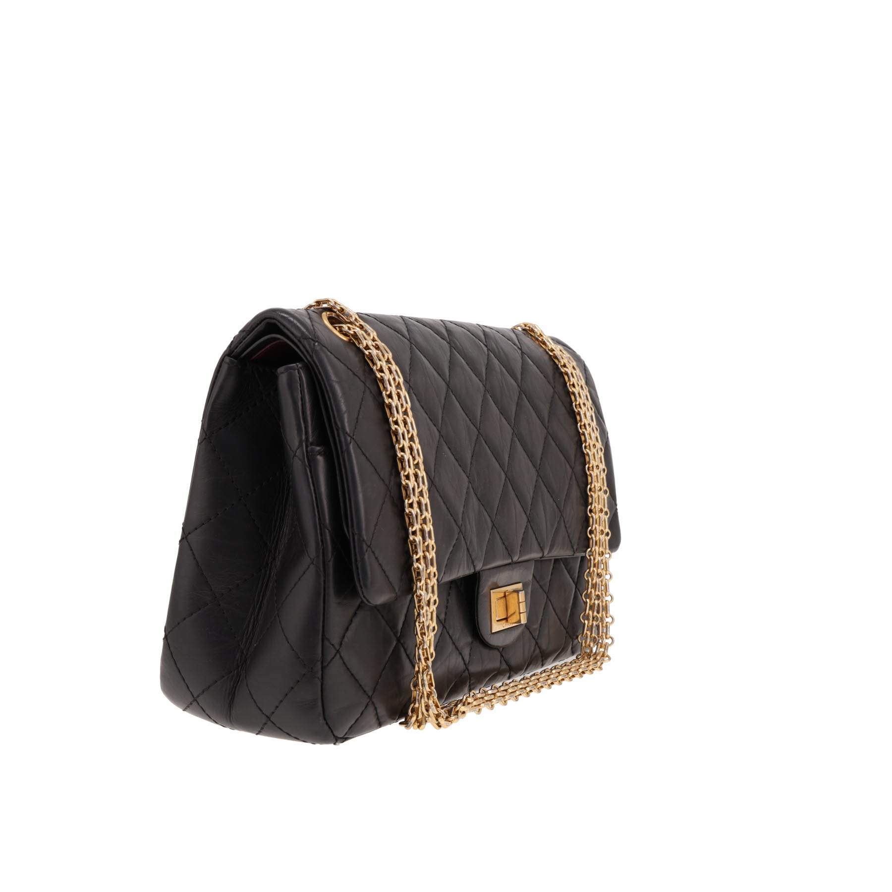 Chanel 2.55 handbag, large size, in black quilted leather